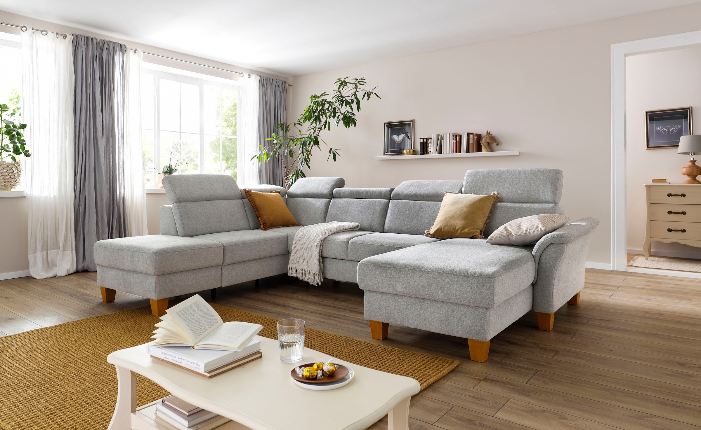Home affaire Wohnlandschaft »Conville U-Form«, Kopfteilverstellung wahlweise mit Bettfunktion und Bettkasten