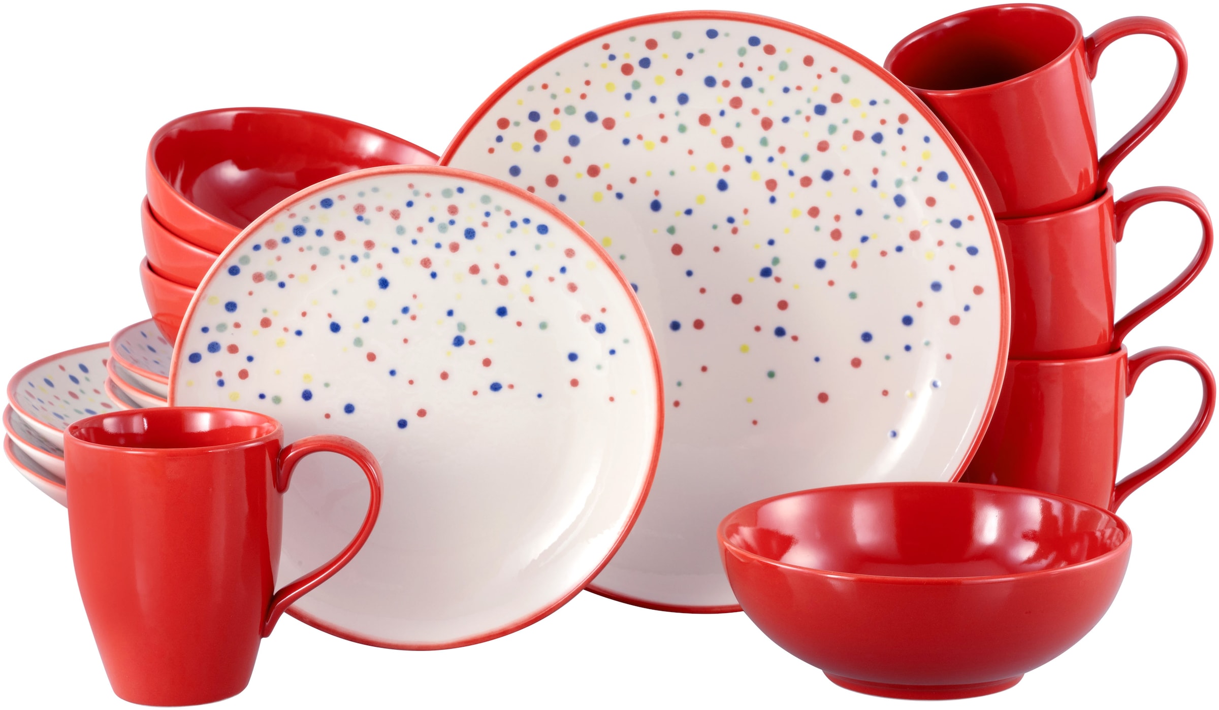 CreaTable Kombiservice »Joy, Kombi-Service 16-tlg.« Unregelmäßige bunte Punkte, Gute Laune Geschirr, Frisch, Freundlich