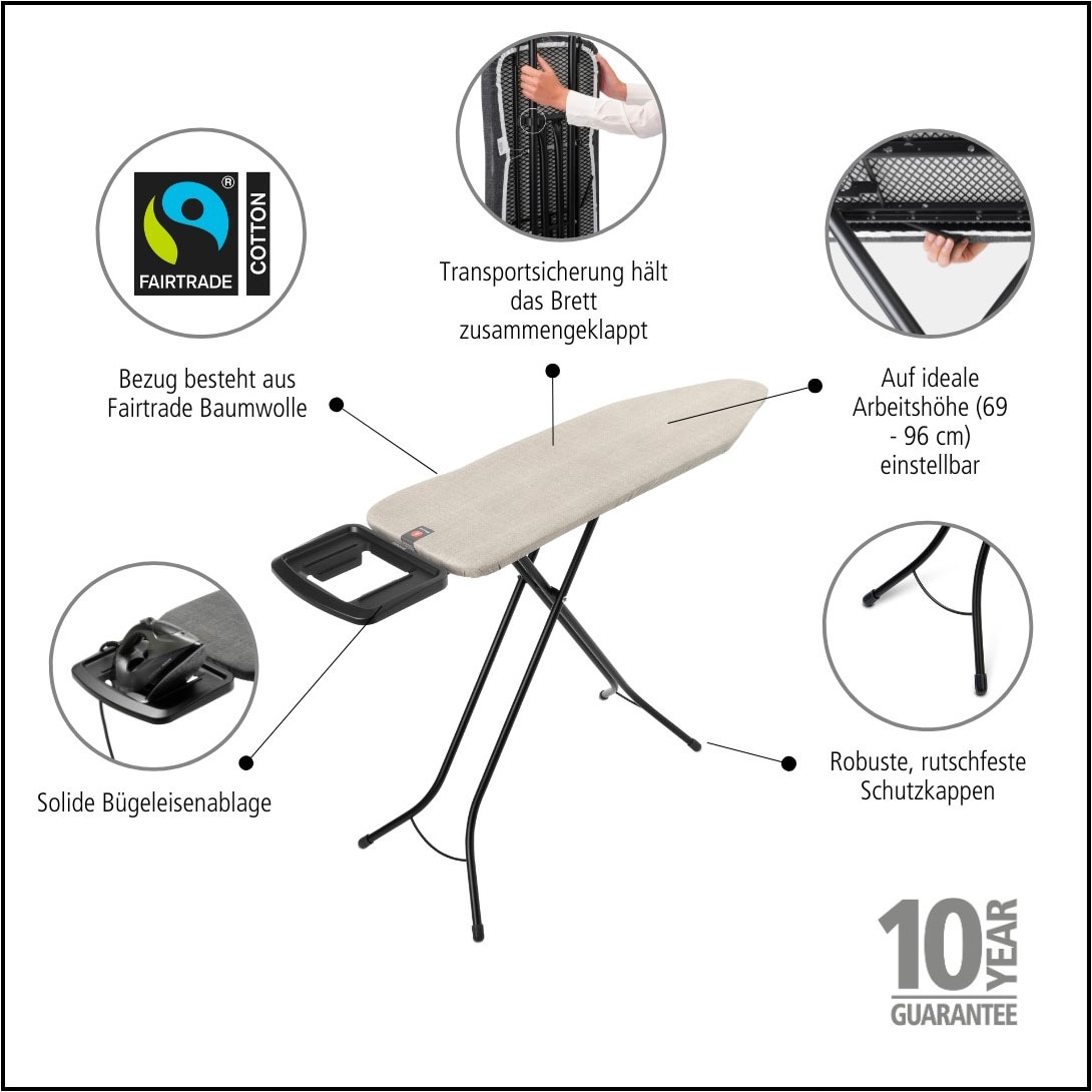 Brabantia Bügelbrett »Bügeltisch B, 124 x 38 cm, Dst-Mulde Solide« Bügelfläche 124 cmx38 cm Fairtrade-zertifiziert