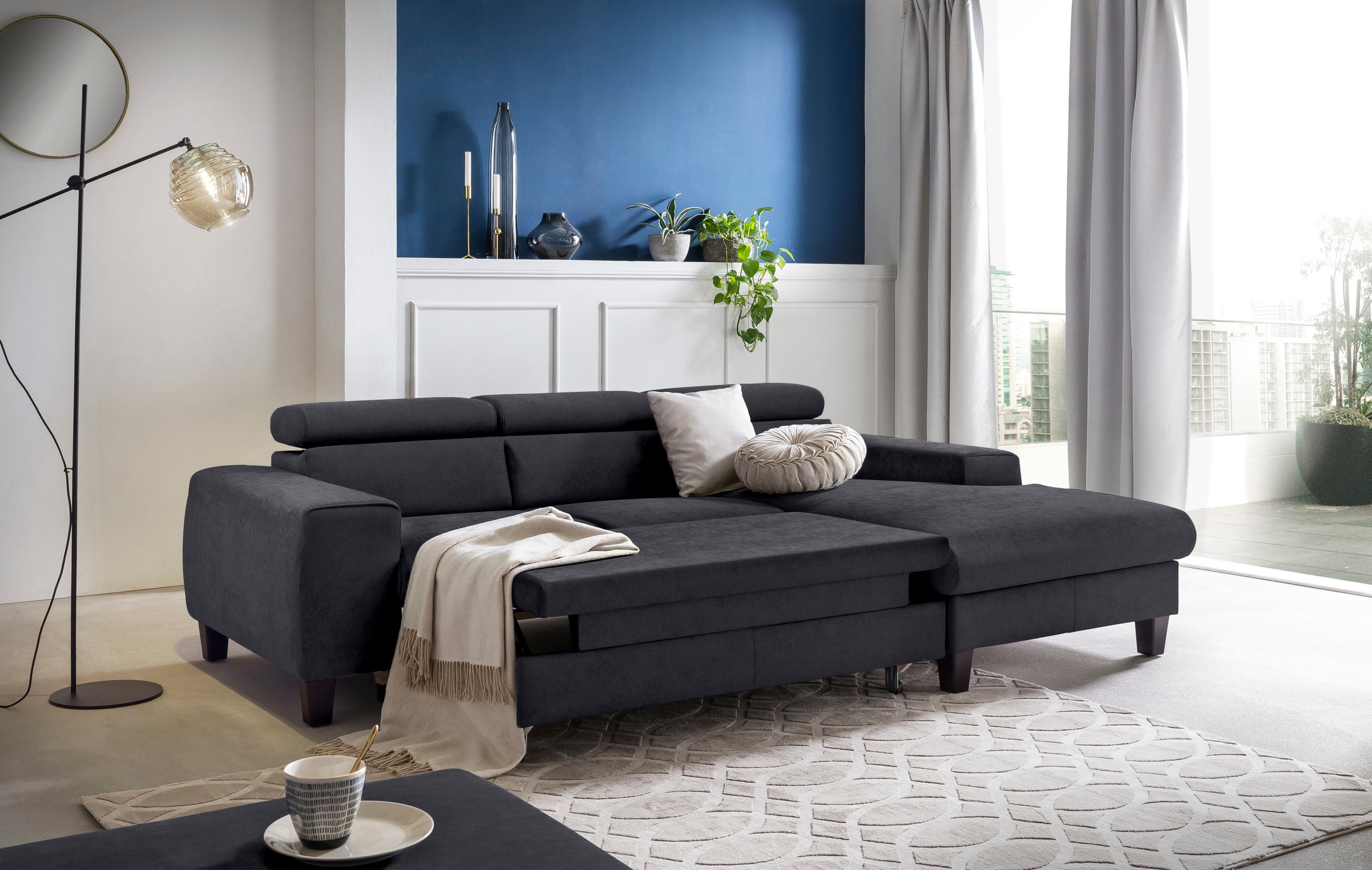 COTTA Ecksofa »Morven L-Form«, Inklusive Kopfteilverstellung, wahlweise mit Ladestation, Bettfunktion