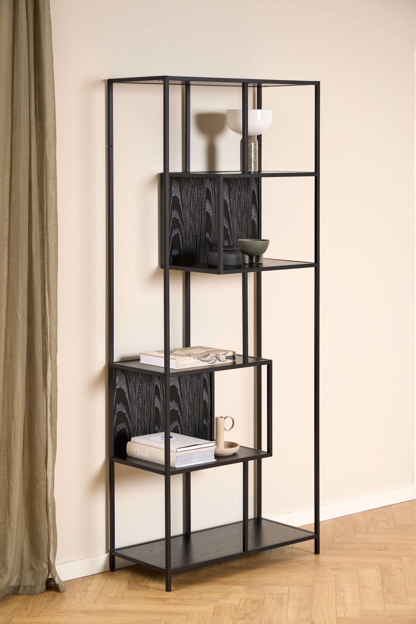 ACTONA GROUP Bücherregal »Seaford, Standregal, Regal, Raumteiler« 77x35x185 cm,  schwarzer Stahlrahmen, 5 Regale, Wendemodul, Breite 77 cm