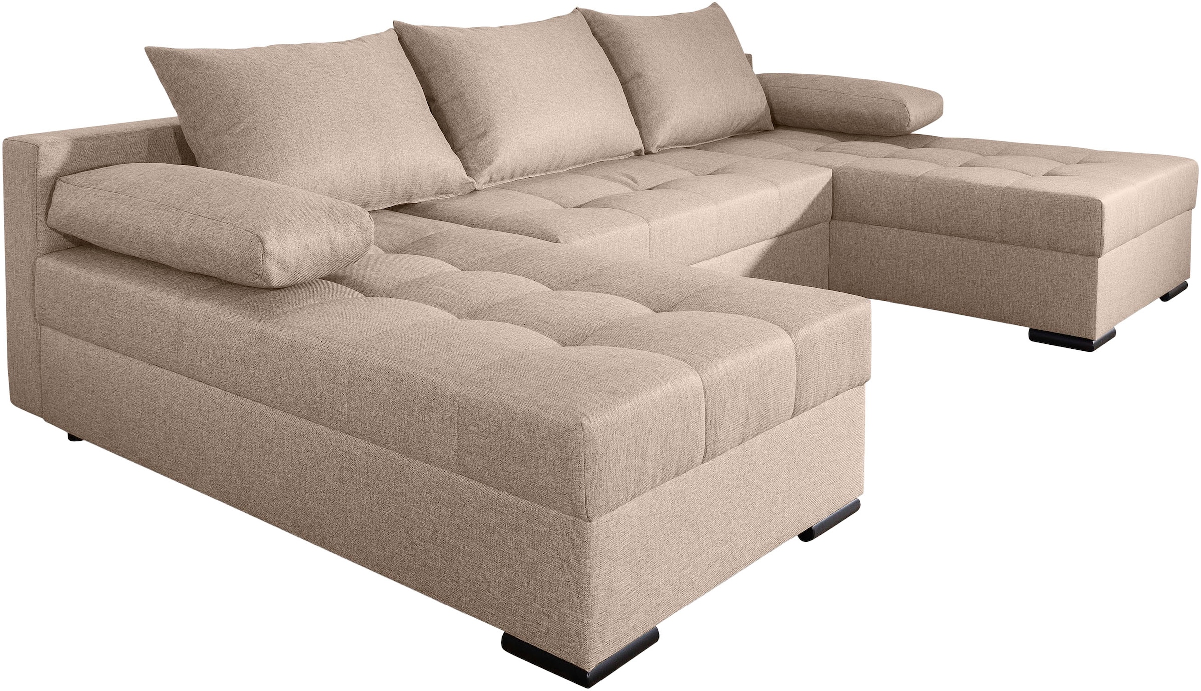COLLECTION AB Wohnlandschaft »Josy, U-Form, Schlafsofa mit Bettkasten«, (Cord-/Mix), flexible Recamiere, Breite: 269cm, inklusive Rückenkissen