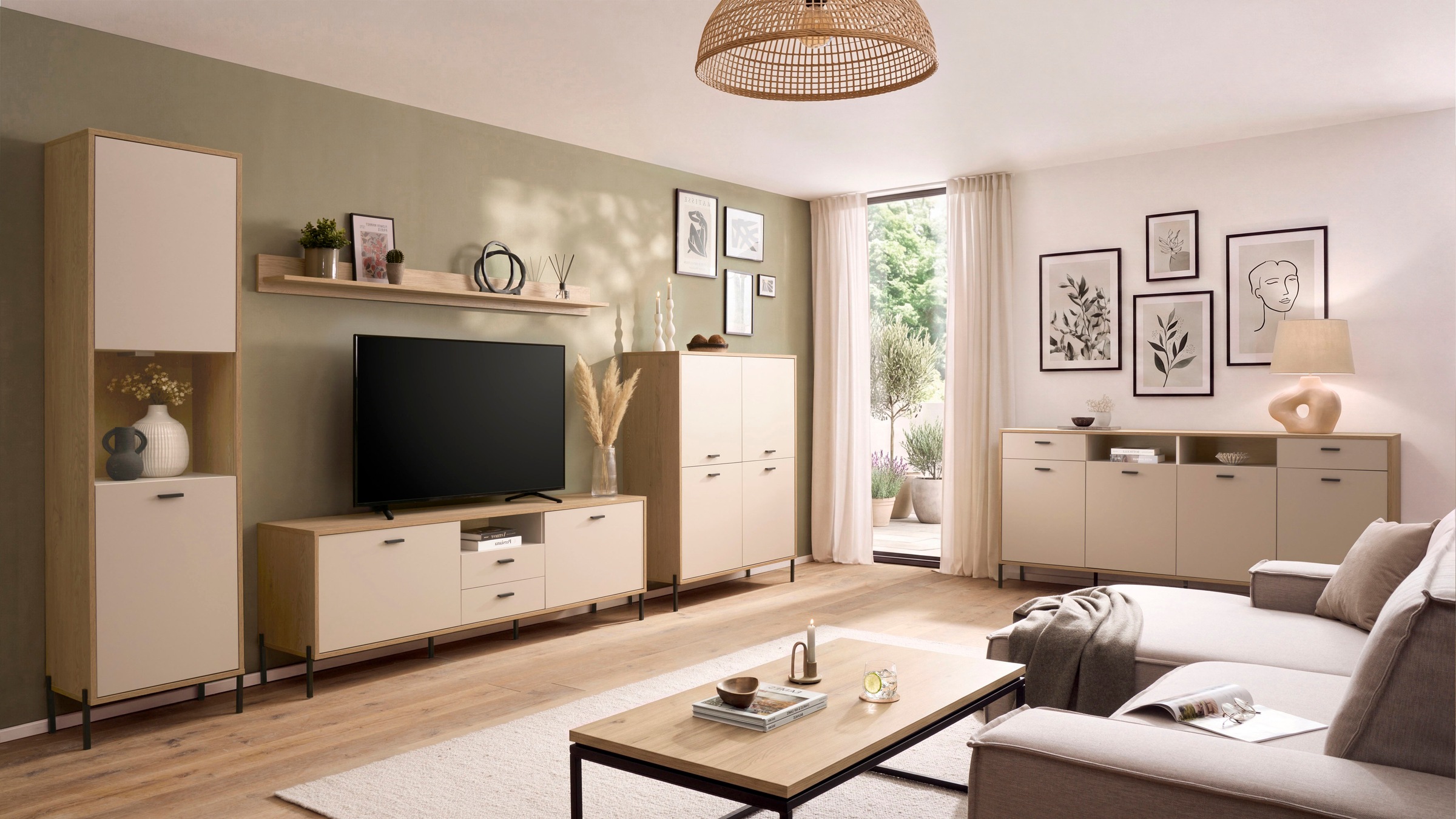 Home affaire Lowboard »Fredericia, TV-Schrank in Kaschmir, moderner TV-Unterschrank, Kommode« zeitlos, schwarze Metallgriffe und -füße, ausreichend Stauraum