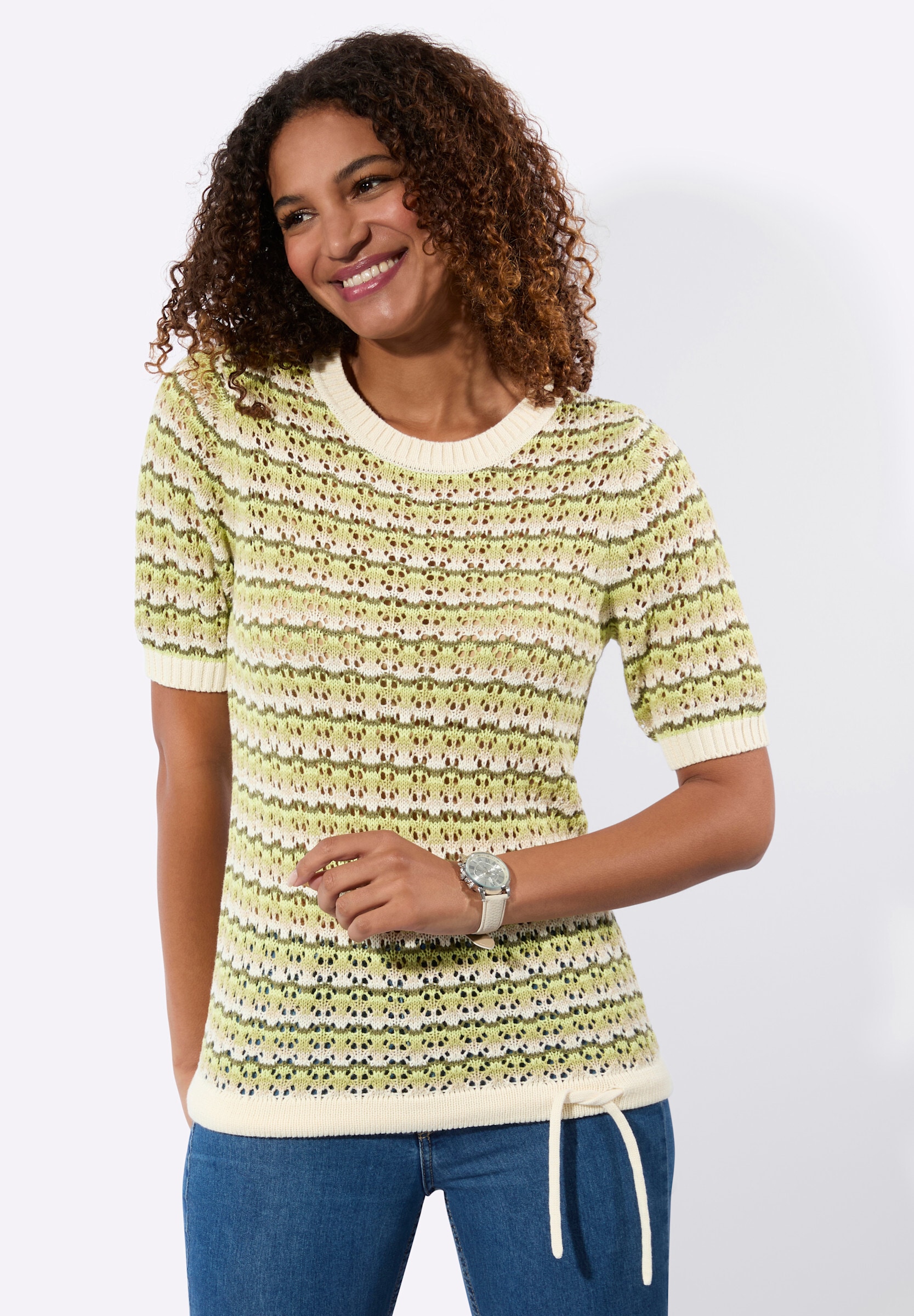 Witt Longpullover »Ajour-Pullover Ajourpullover mit Bindeband am Saum«
