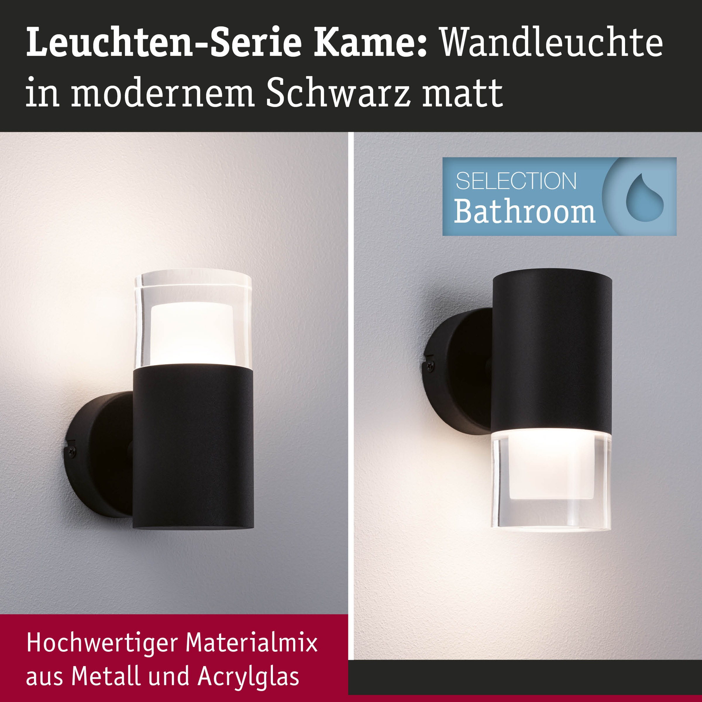 Paulmann Wandleuchte »Selection Bathroom Wand-/Deckenleuchte Kame IP44 Signalschwarz« 1 Stk. Warmweiß