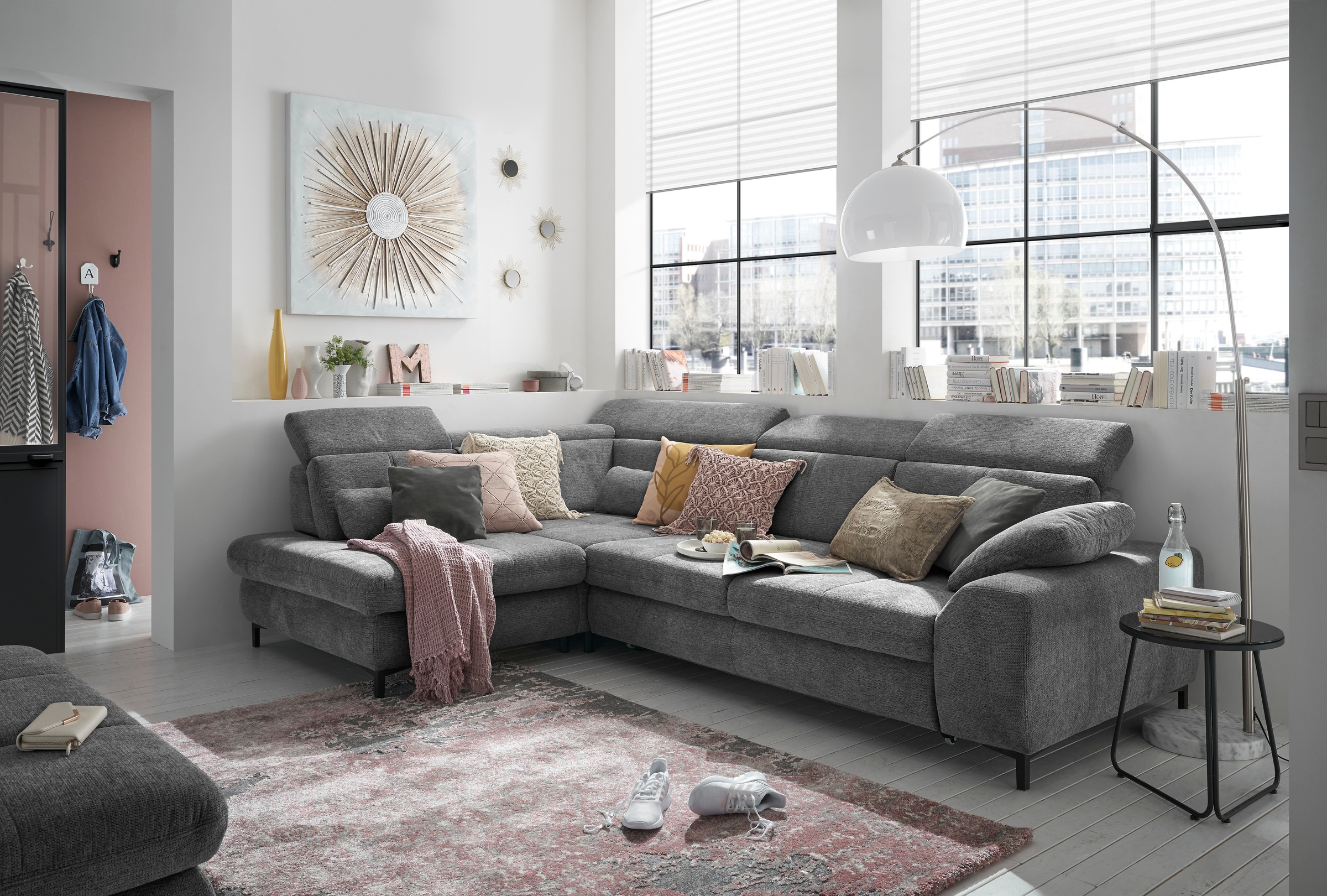set one by Musterring Ecksofa »SO 3400, Komfortsitzhöhe 47cm oder 49cm, inkl. Sitztiefenverstellung«, verschiedene Funktionen, Kaltschaumpolsterung, Stellmaße 220 x 317 cm