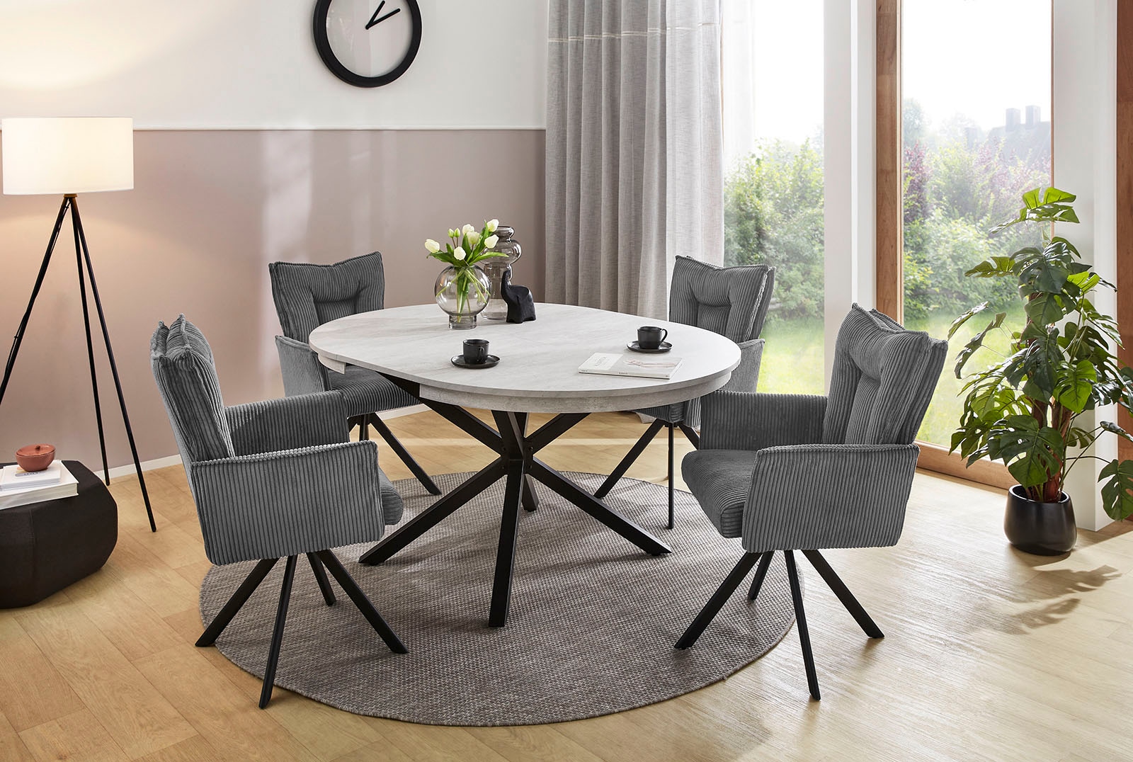 Jockenhöfer Gruppe Esstisch »Olbia«, rund, ausziehbar (120-160cm), platzsparend, Metalluntergestell