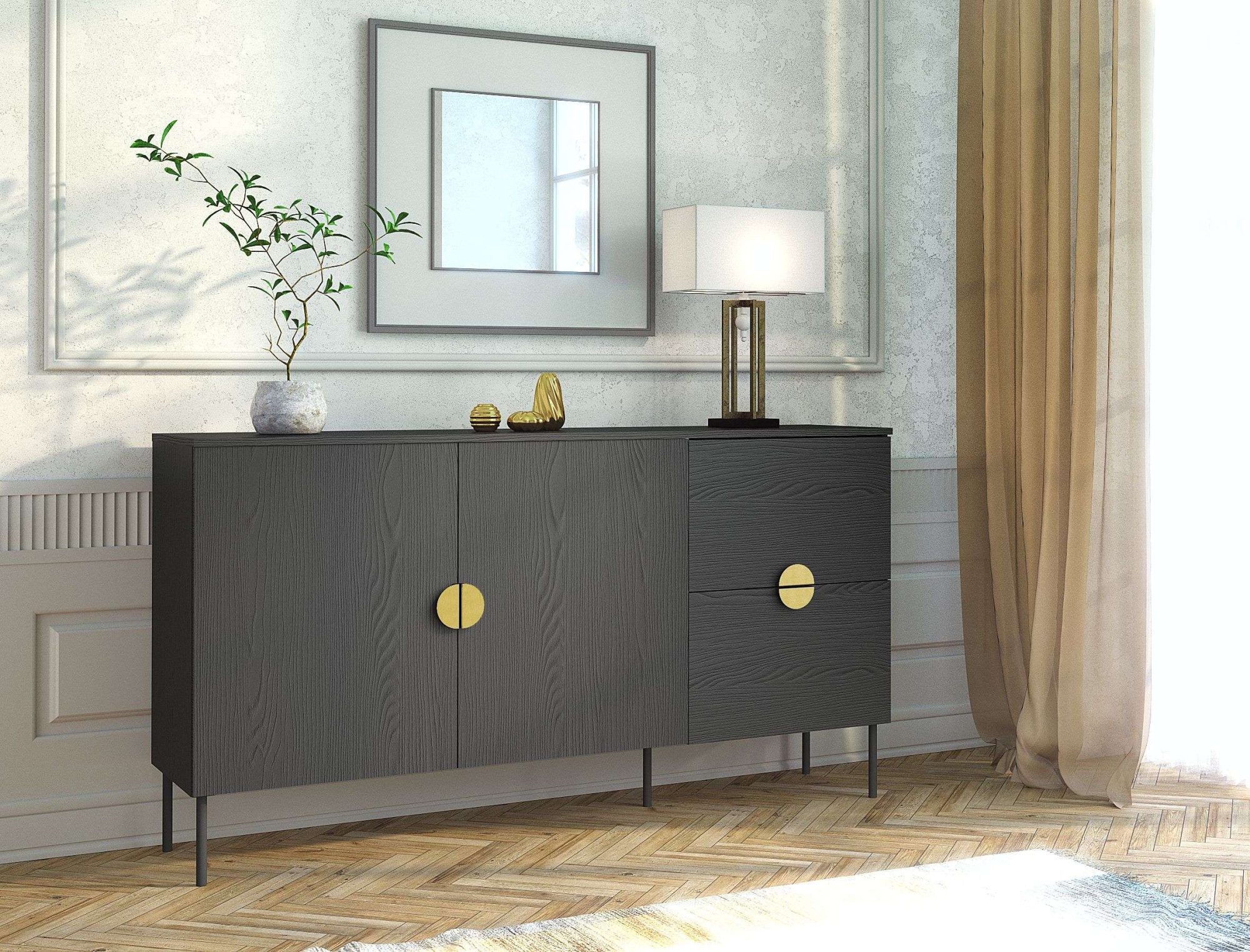 Home affaire Kommode »BELLOT Sideboard mit 2 Schubladen und 2 Türen, B/T/H: 213/40/87,6 cm« Schubkastenkommode mit Metallgriffen und viel Stauraum