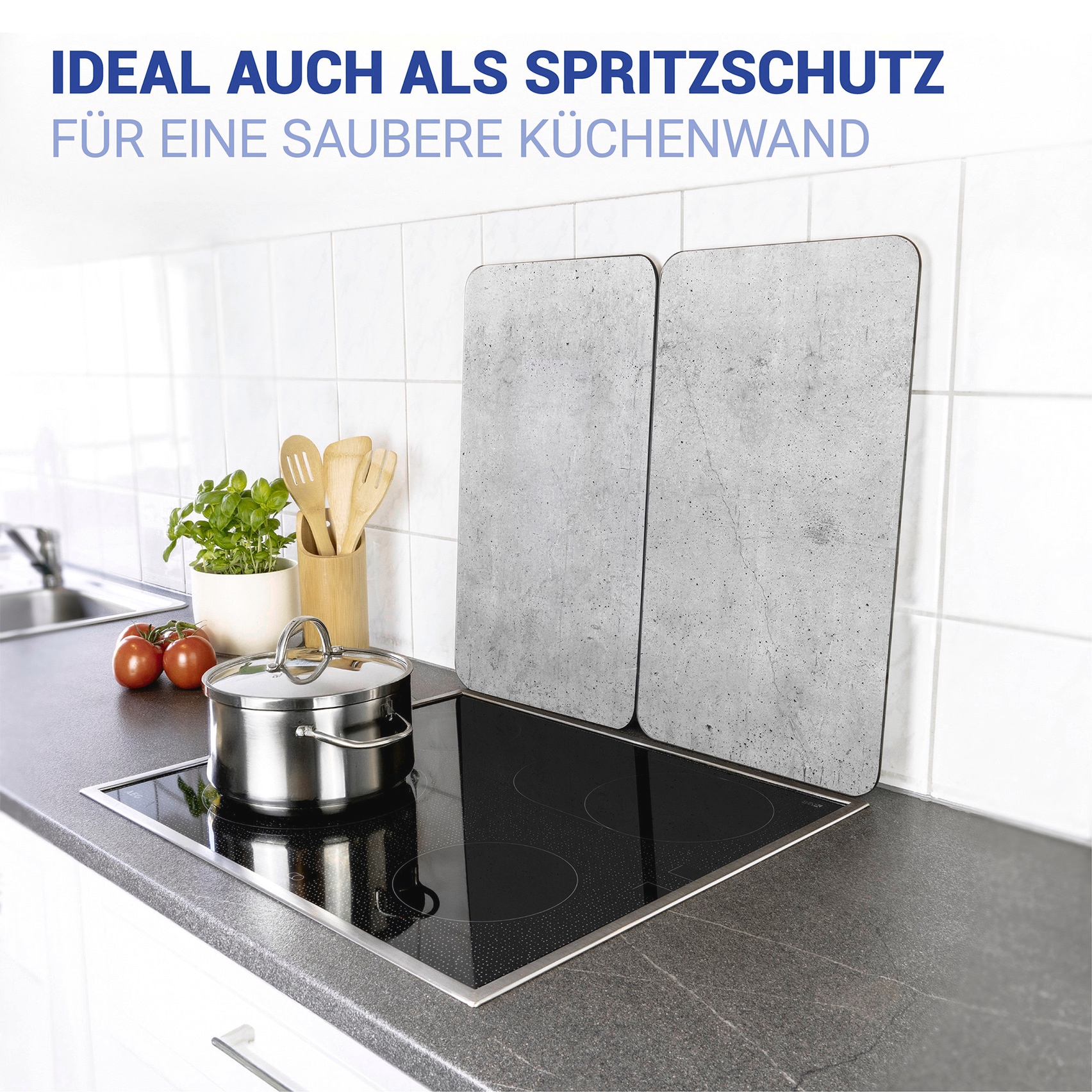 WENKO Herd-Abdeckplatte »Universal Modell Beton«, (Set, 2 tlg.), Herdabdeckung für alle Herdarten, kratzfest, mit rutschfesten Füßen