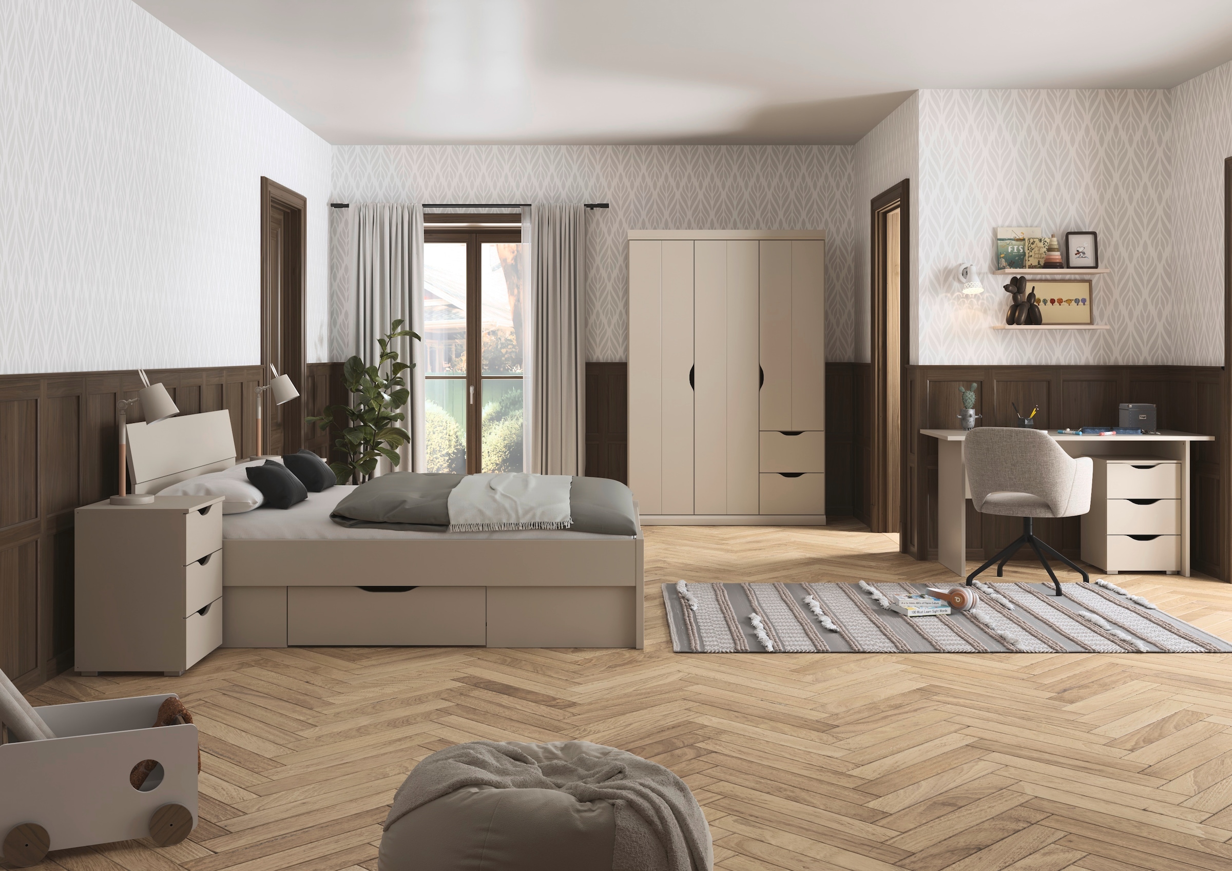 rauch Jugendzimmer-Set »Marlene«, (Set, 4 tlg., in 3 verschiedenen Ausstattungen BASIC/CLASSIC/PREMIUM), erhältlich in verschiedenen Bett- und Schrank-Breiten MADE IN GERMANY