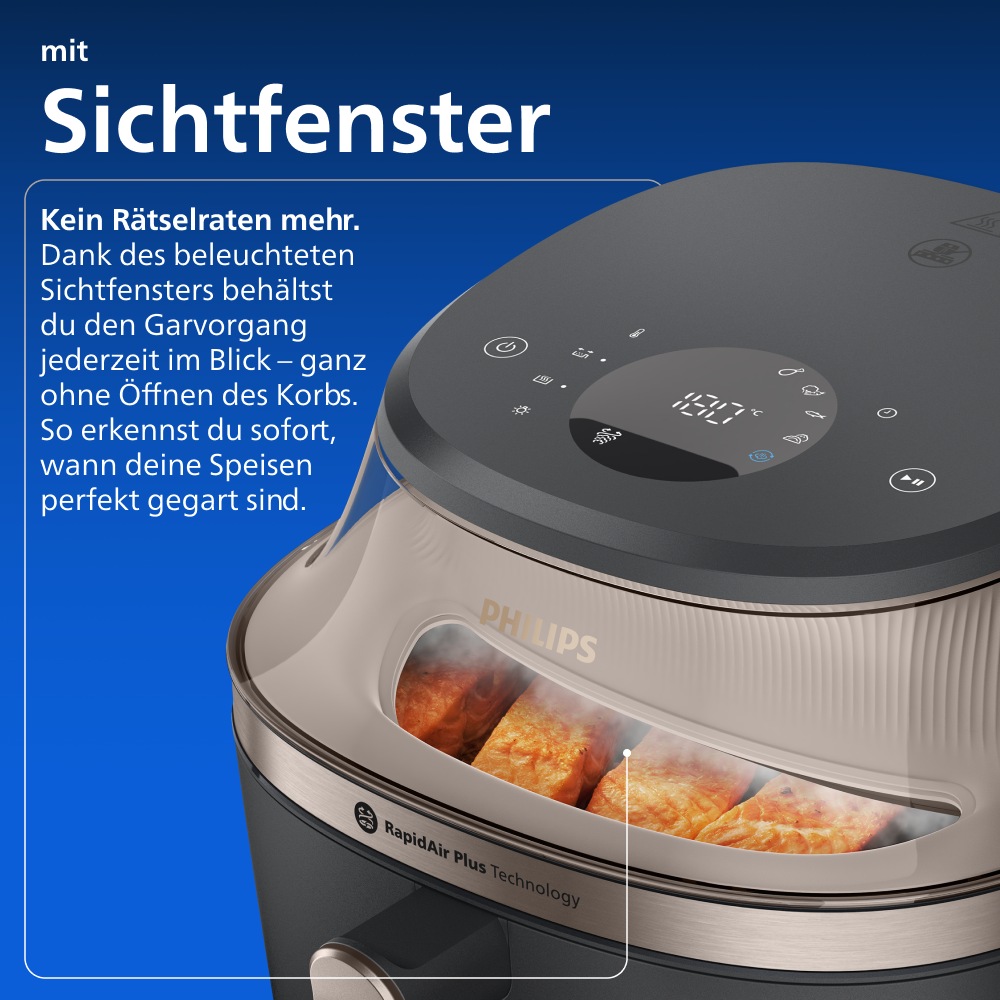Philips Heißluftfritteuse »NA547/07 Steam Airfryer 5000 Series mit EasySlide, 7,2L Kapazität« 2000 W mit Dampfgarfunktion u. RapidAir Plus Technologie; Schwarz/Gold