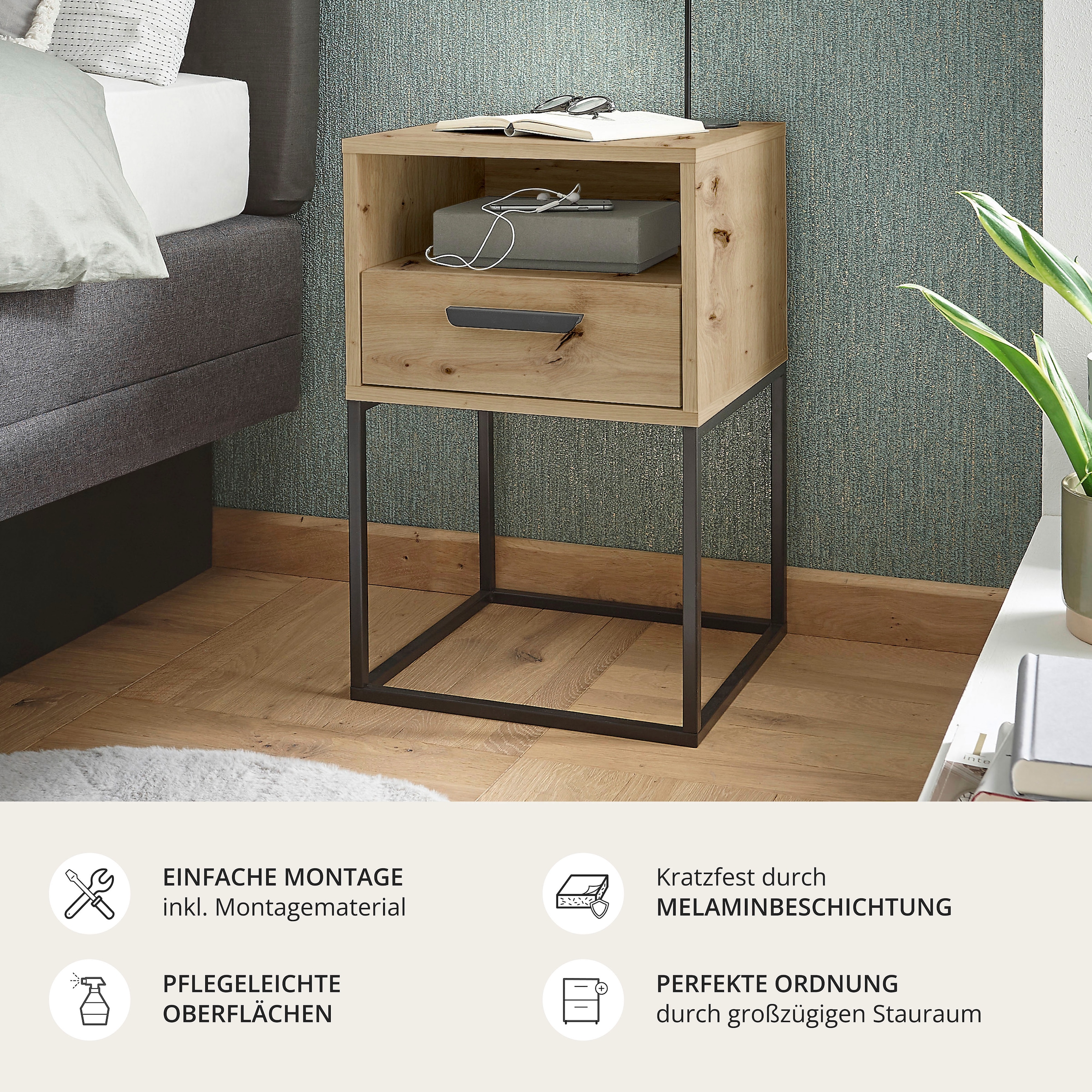 Schlafkontor Nachtkommode »Cudro Nachttisch auf Fußgestell« mit einem offenen Fach für schnellen Zugriff