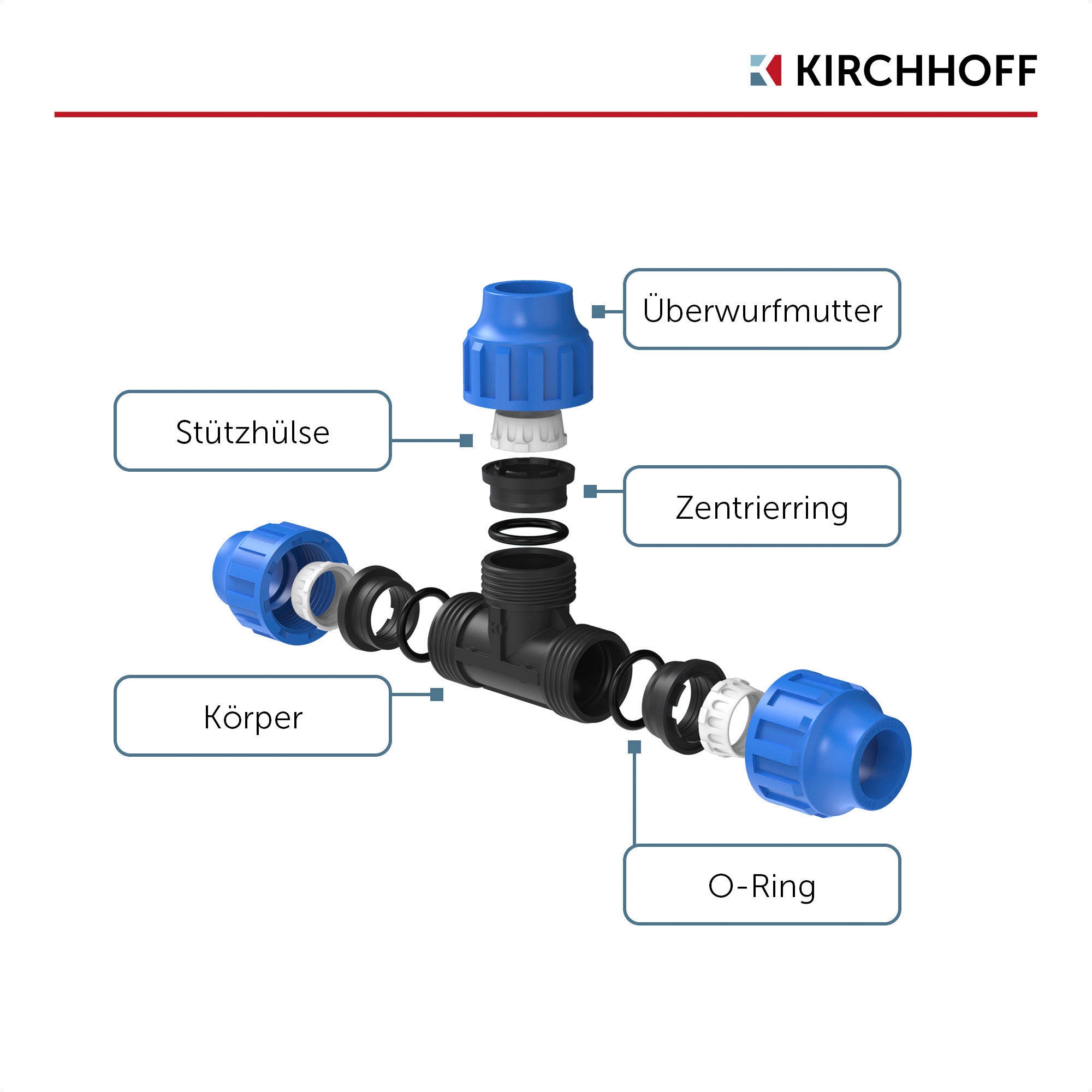 Kirchhoff T-Stück, für HDPE Rohr, 25 mm