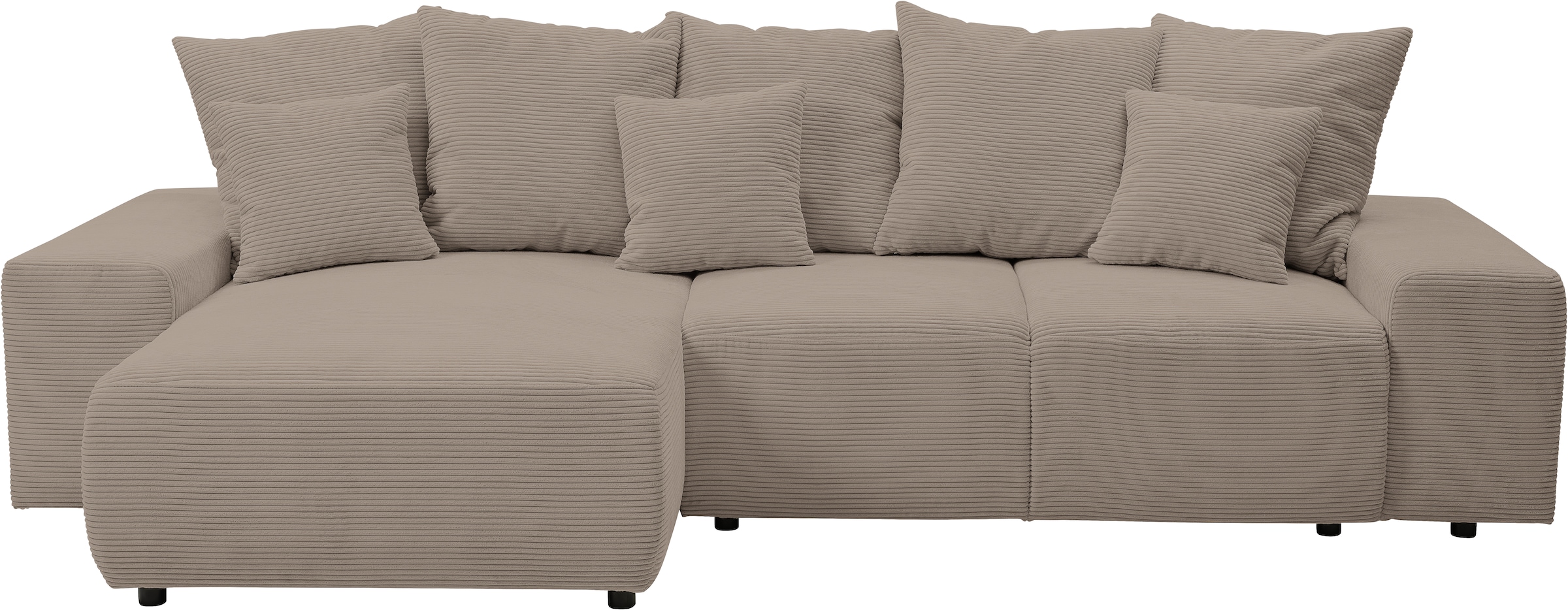 WERK2 Ecksofa »Riwa, modernes Sofa zum Kuscheln und Entspannen, Breite 300cm, L-Form«, Trendiges Ecksofa mit vielen Kissen, Schlaffunktion & Bettkasten