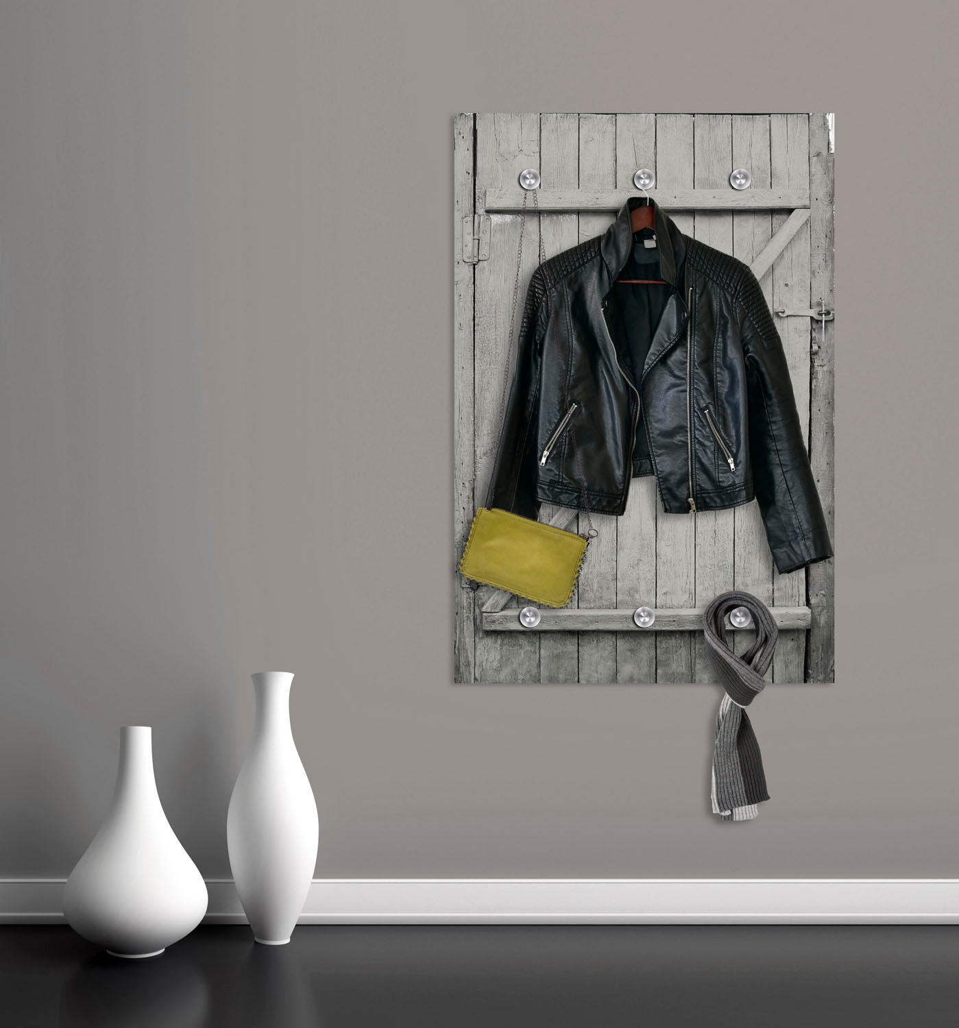 queence Garderobenleiste »Holztür«, mit 6 Haken, 80 x 120 cm