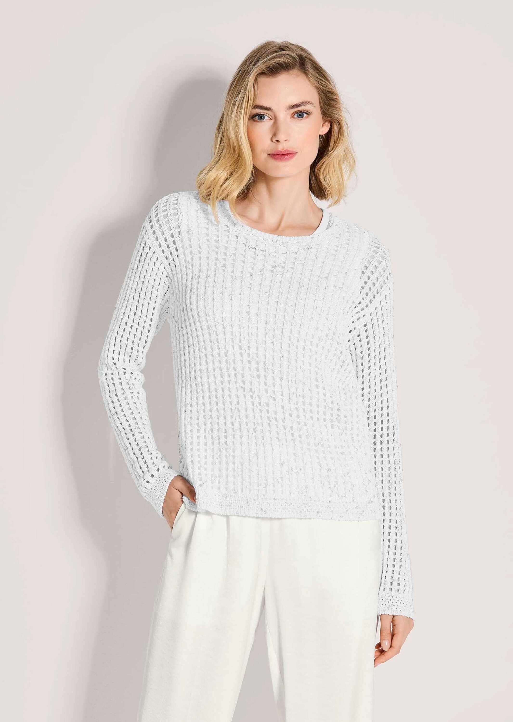 MADELEINE Longpullover »Strickpullover Ajourpullover mit Glanzeffekt«