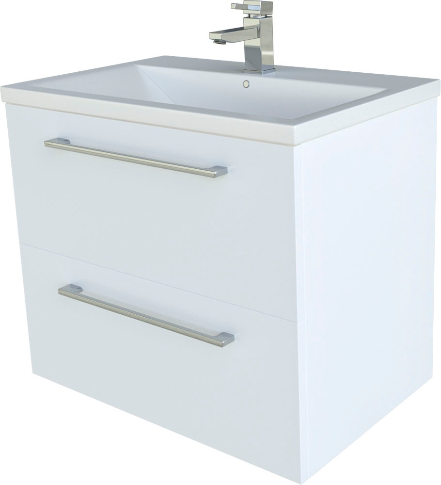 welltime Badezimmer-Set »Scandic«, (Komplett-Set, 2 St., 2-er set: Spiegel und Waschtisch mit 2 SK), 2in1 - Spiegel & Waschtisch mit Soft-Close, Keramikwaschbecken
