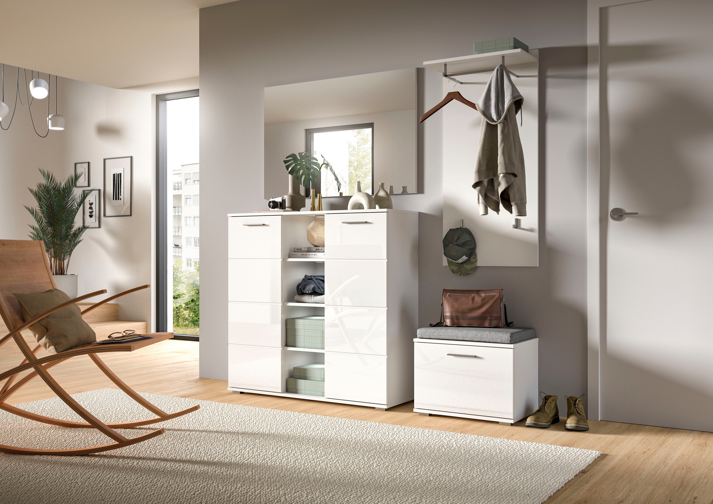INOSIGN Sitzbank »Valge, Breite 55cm, 1 Klappe, 1 Einlegeboden, 2 Fächer«, Bank, Schuhbank, Garderobenbank, Dielenbank, Flurbank, Ablagebank