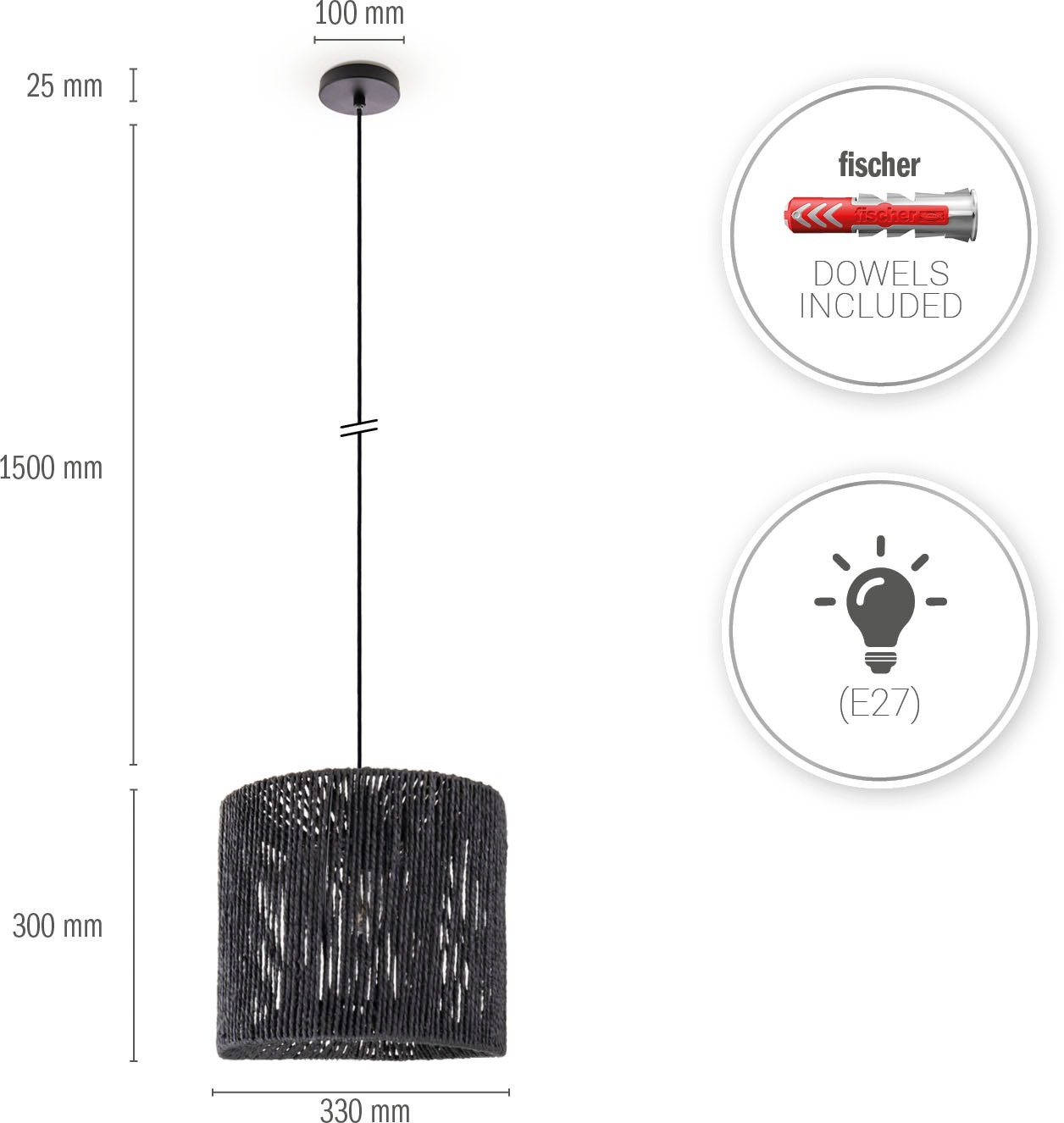 Paco Home Pendelleuchte »Hugo Ramira« E27 Wohnzimmer Esszimmer Rattan Optik Boho Schirm Papier E27 Modern