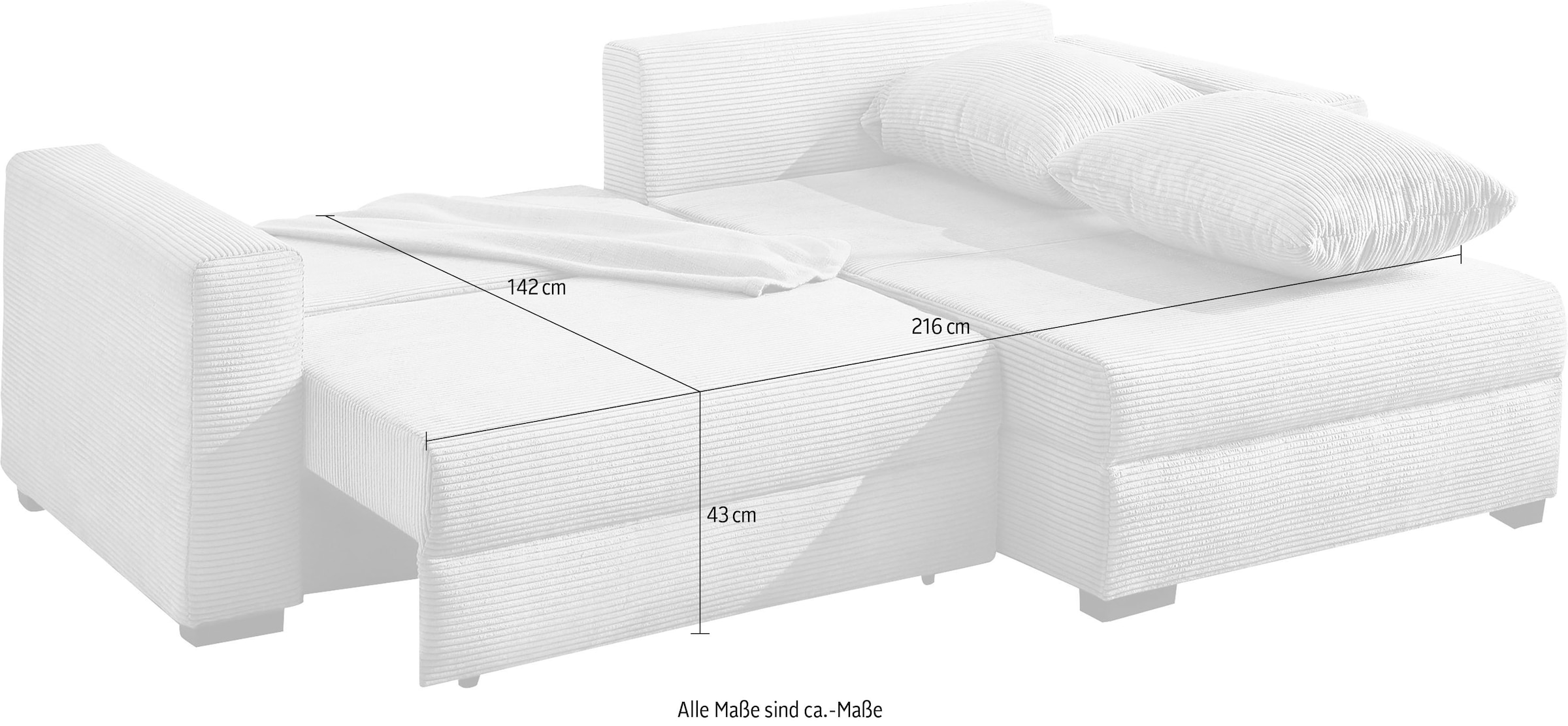 Jockenhöfer Gruppe Ecksofa »Saalbach, L-Form, Breite 261cm«, inkl. Bettfunktion & Bettkasten, Ottomane links/rechts montierbar