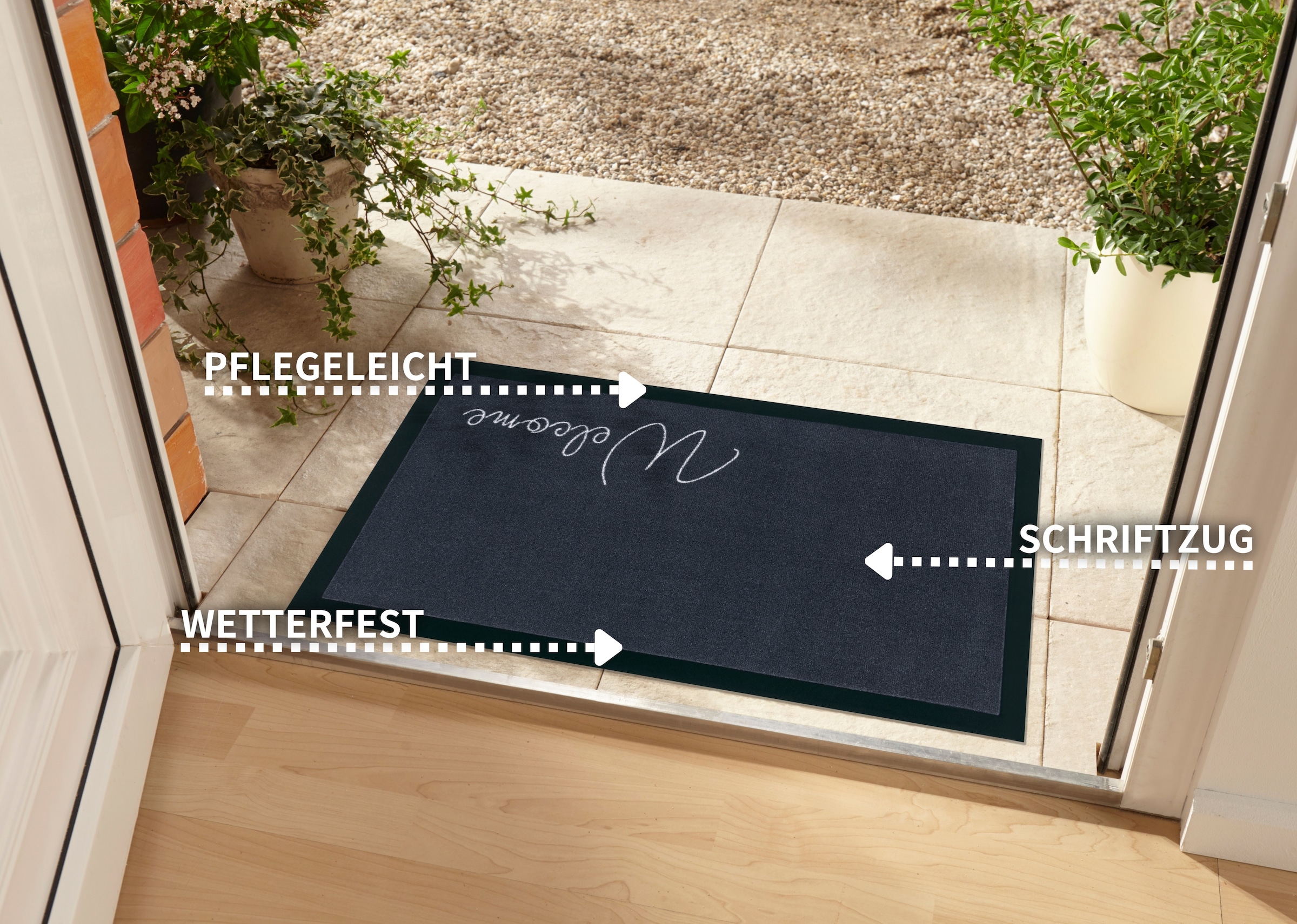 my home Fußmatte »Welcome«, rechteckig, 5 mm Höhe, Schmutzfangmatte, Türmatte, In- und Outdoor, Schrift, Läufer, waschbar