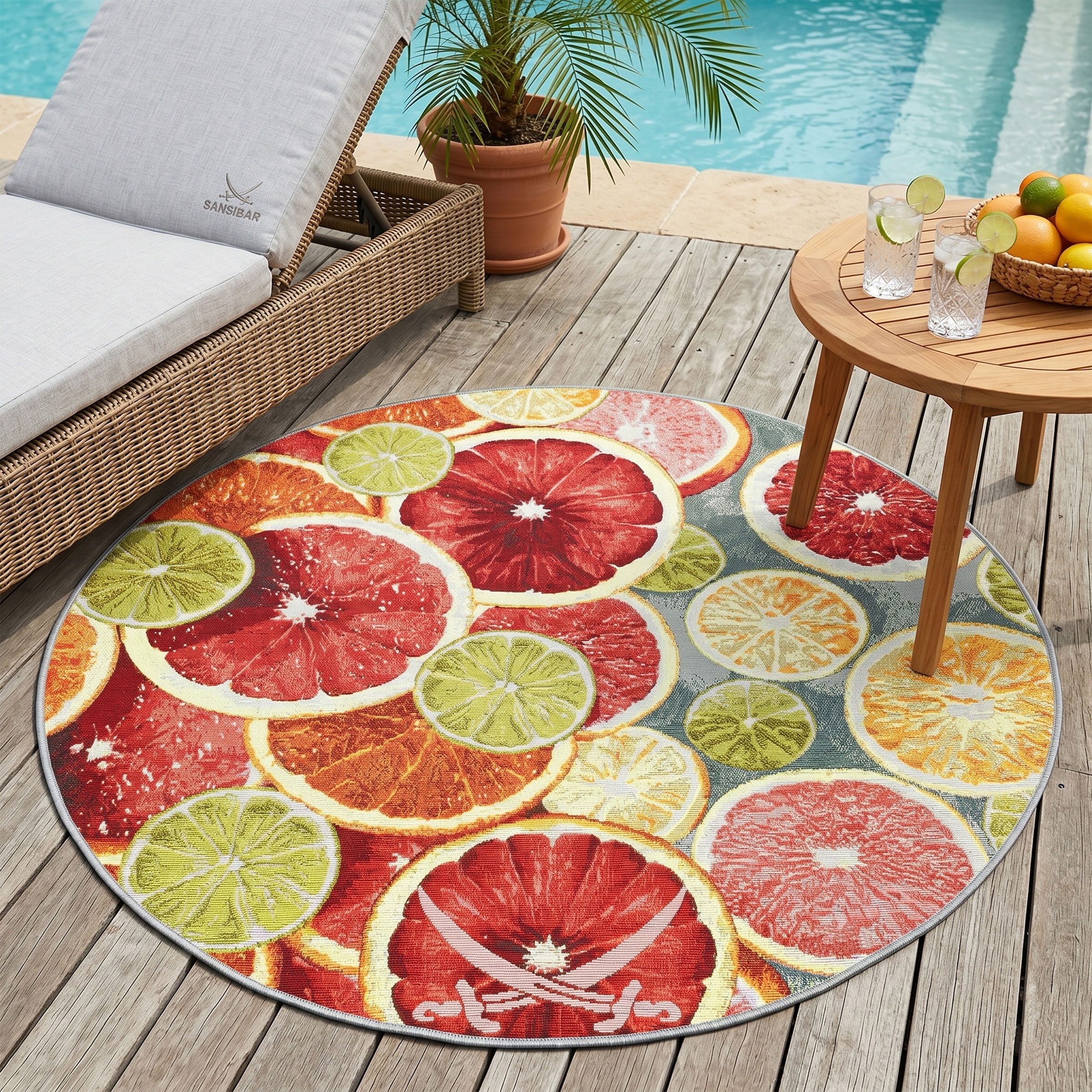 Sansibar Teppich »Rantum Beach 003« rund 5 mm Höhe Flachgewebe, modernes Sommer Design, In- und Outdoor geeignet