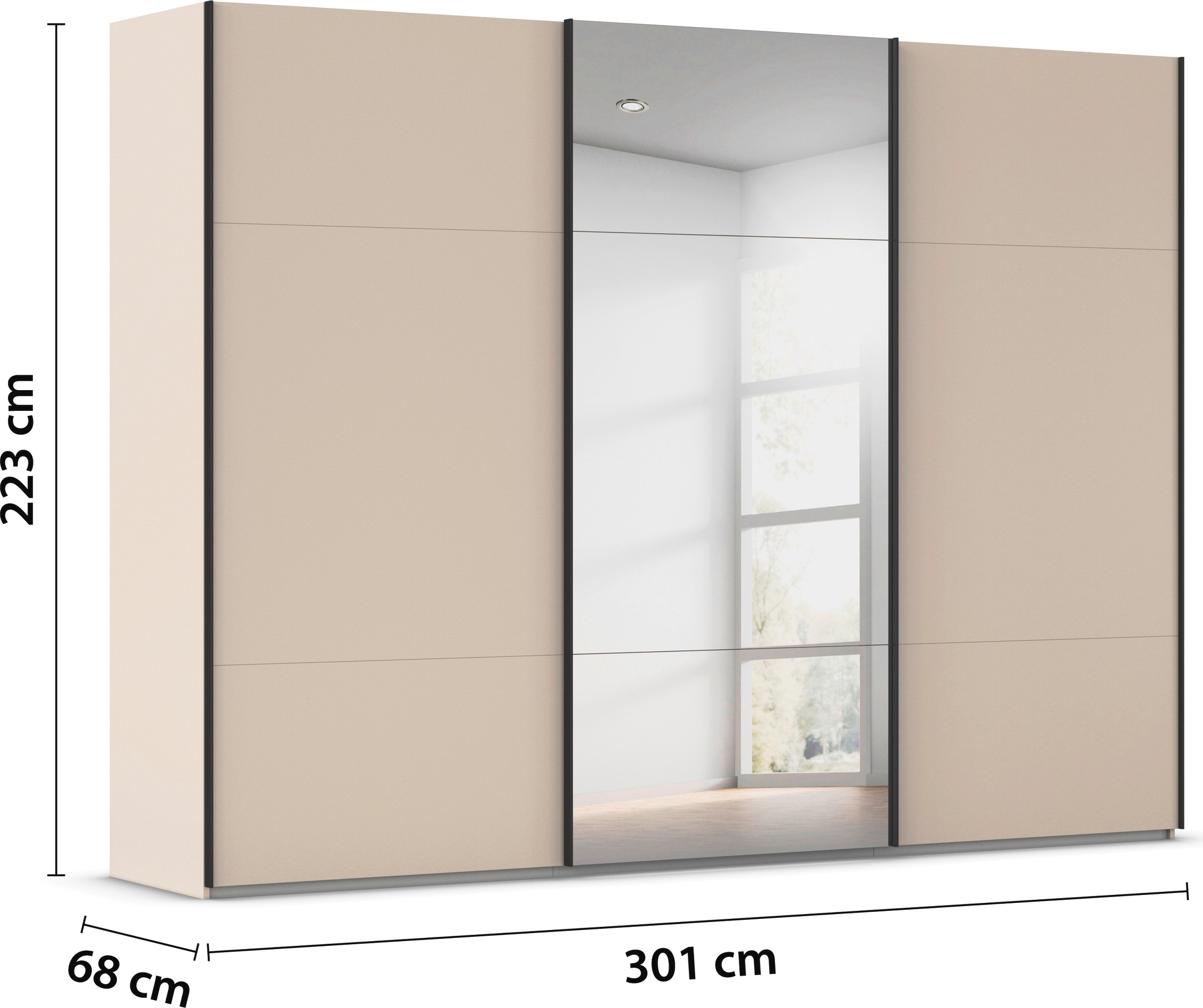 rauch Schwebetürenschrank »Kleiderschrank Schrank Garderobe Schlafzimmerschrank CONTIDO«, (in 3 verschiedenen Ausstattungen BASIC/CLASSIC/PREMIUM), aus hochwertigem Material in 6 Breiten 2 Griff-Farben MADE IN GERMANY