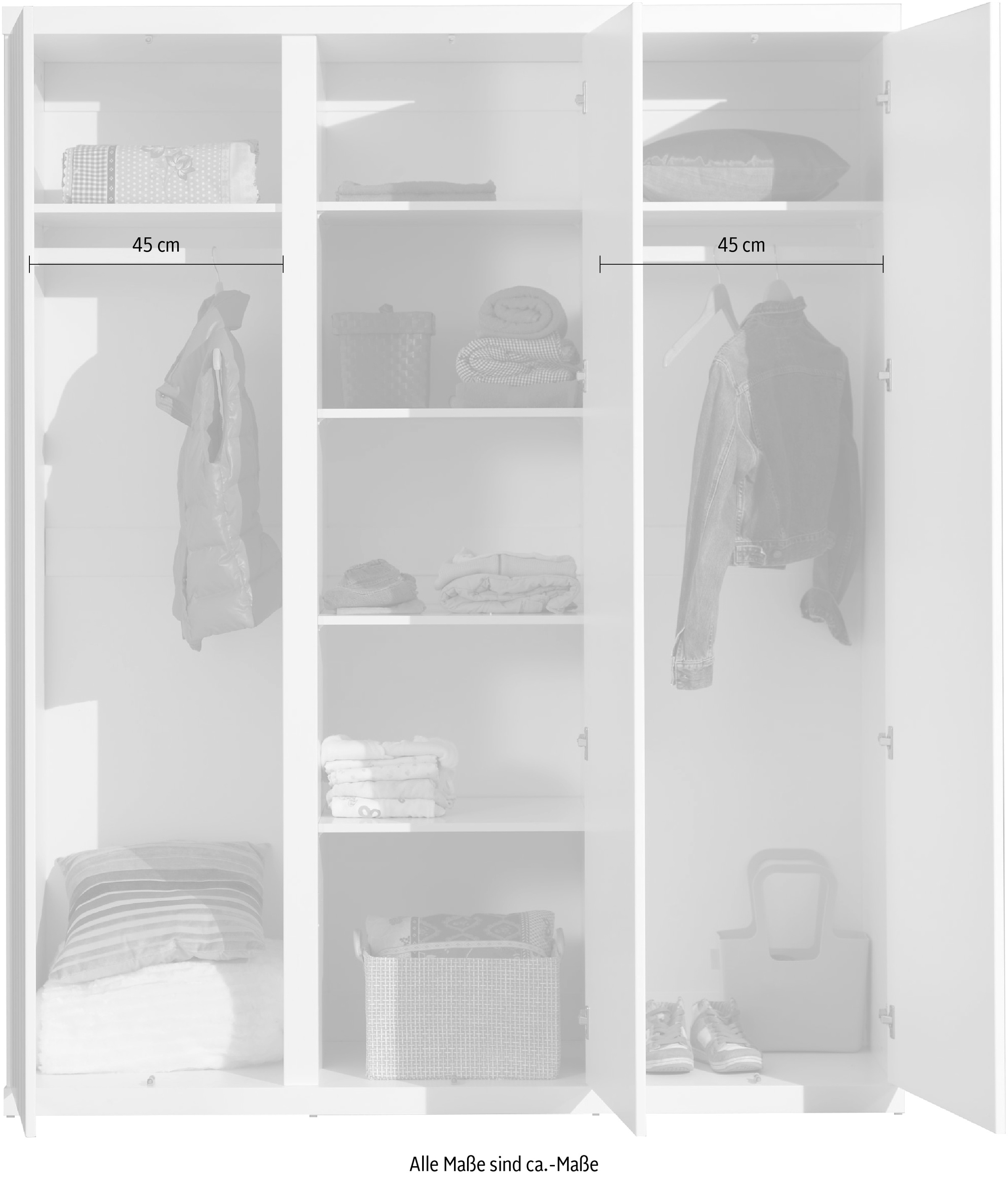 Vipack Kleiderschrank, (Made in Europe), Geräumiger 3-trg. Kleiderschrank in gradlinigem Design, Ausf. Weiß
