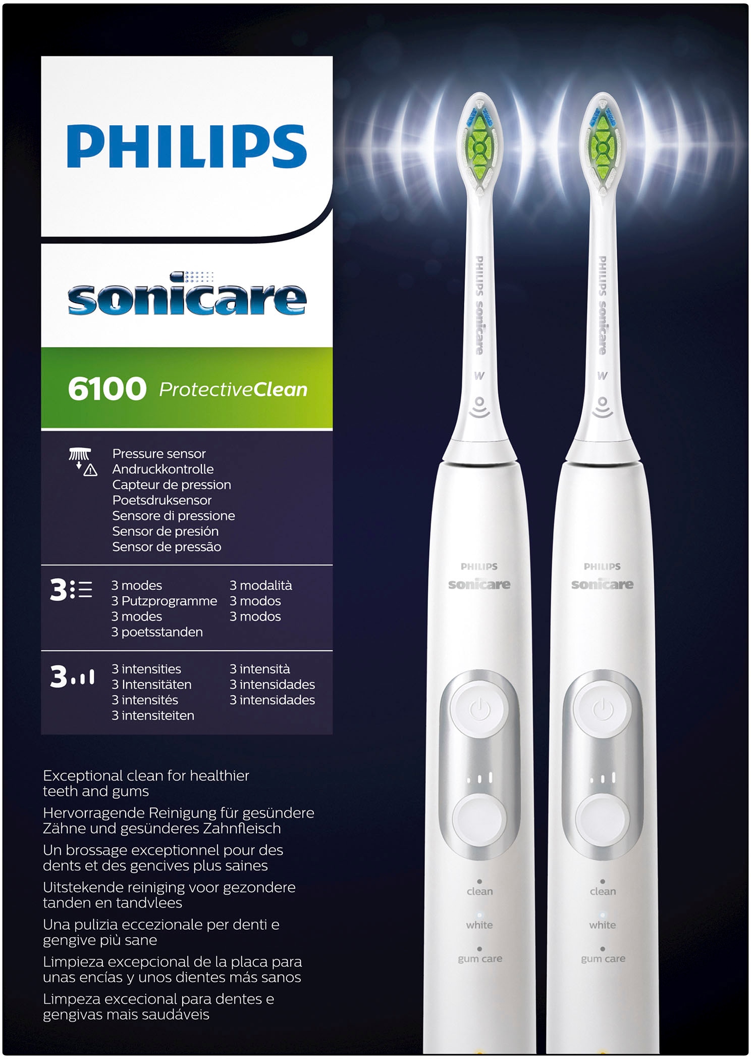 Philips Sonicare Doppelpack, Garantie 2 St. 3 Elektrische 6100, Protective Zahnbürste Aufsteckbürsten, mit 3 mit Clean »HX6877/34«, XXL Jahren Putzprogrammen