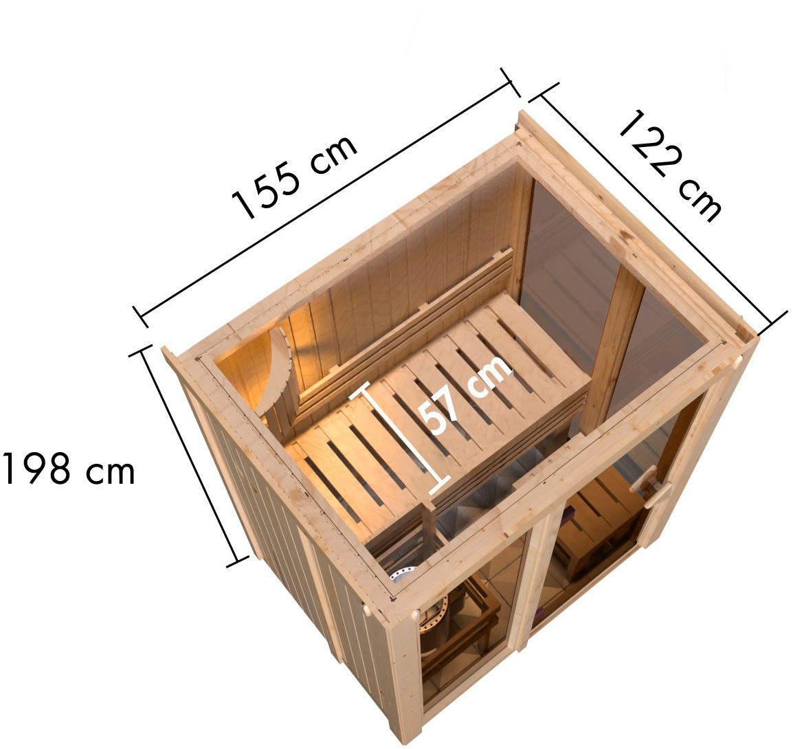 Karibu Sauna »Ivana 1« Ganzglasfront, 3,6 kW Ofen mit intgr. Steuerung