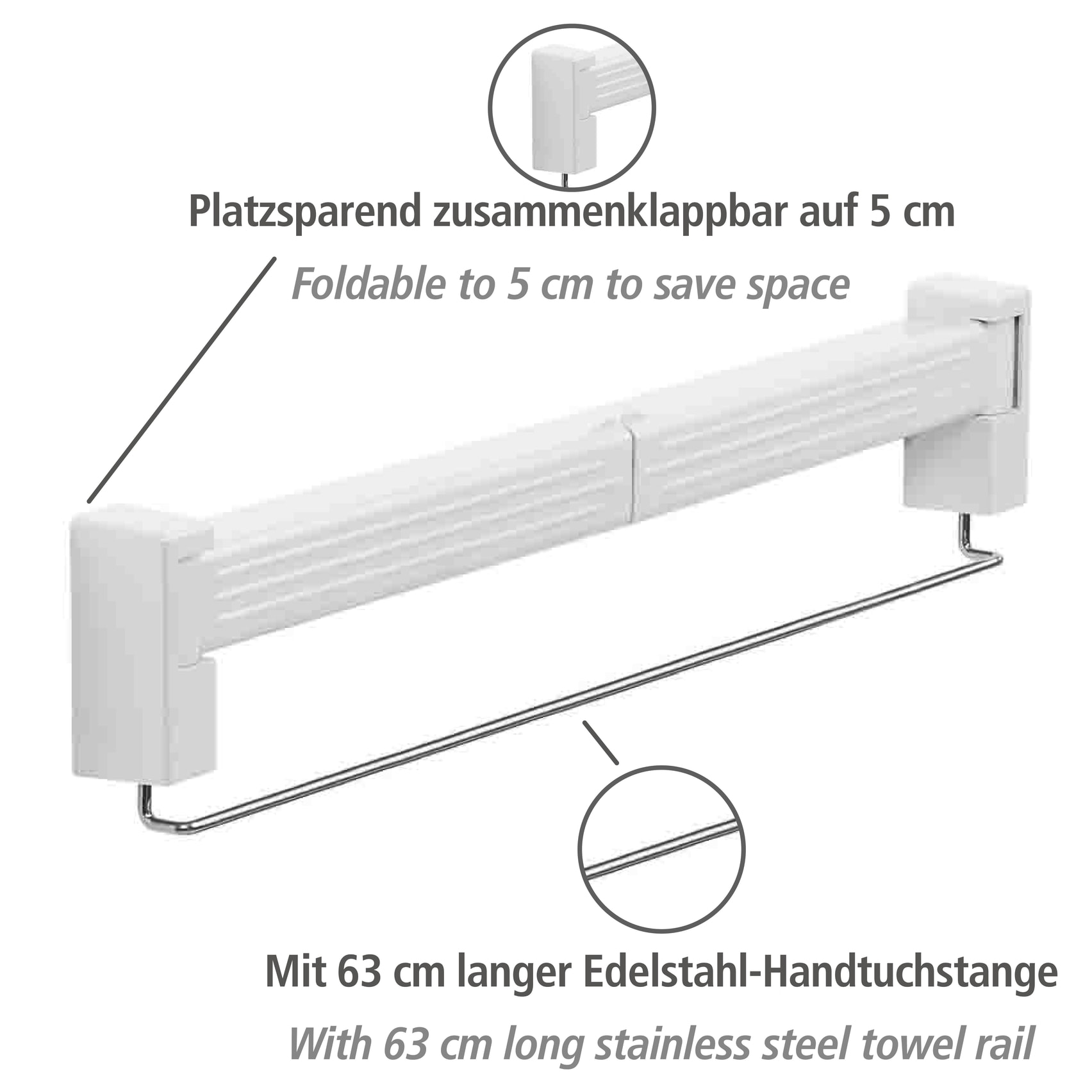 WENKO Balkonwäschetrockner »Modell Butterfly«, Wäschetrockner zur Wandmontage, 3,5 m Trockenlänge, mit Handtuchstange