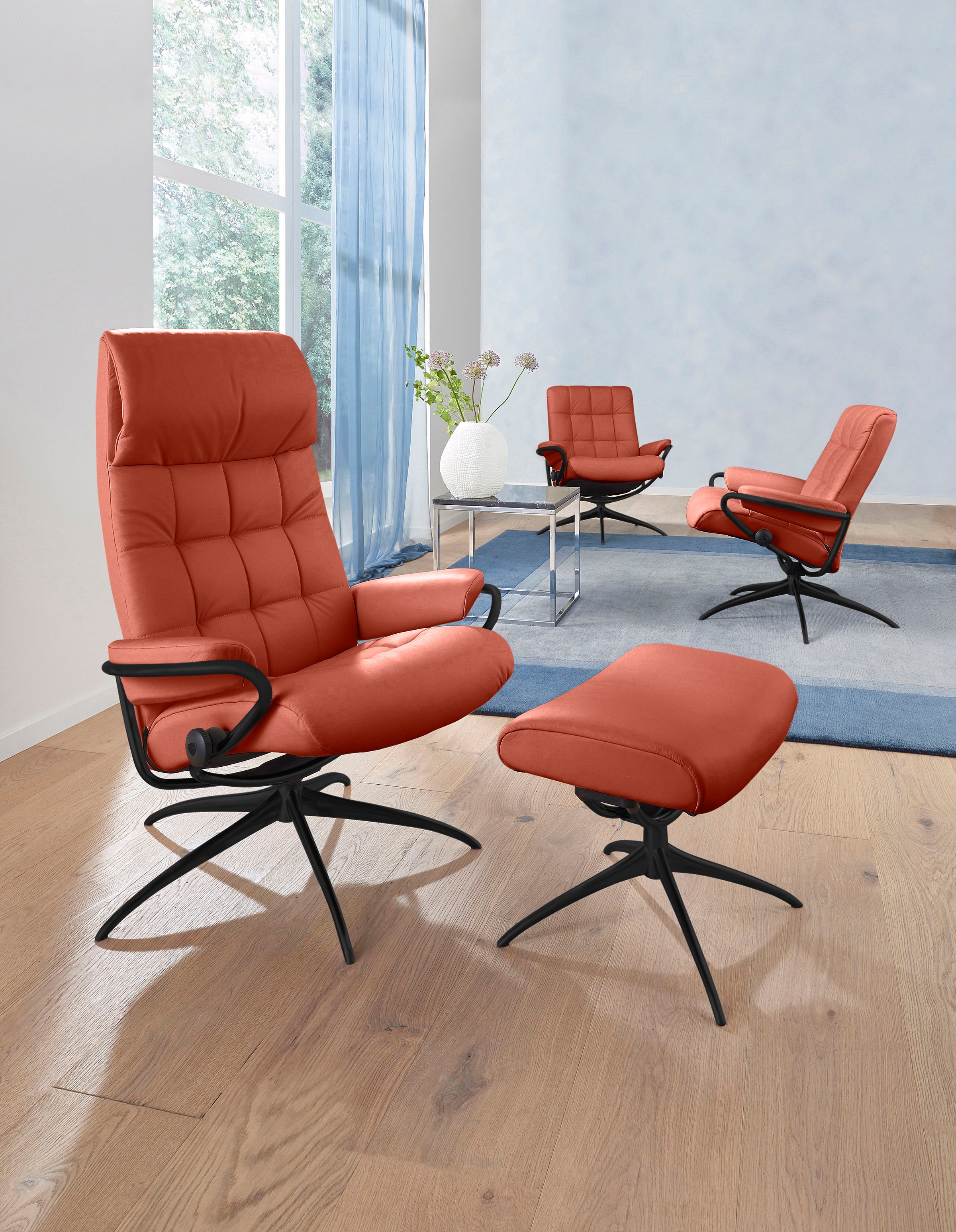 Stressless® Relaxsessel »London«, (Set, Relaxsessel mit Hocker), mit Hocker, High Back, mit Star Base, Gestell Schwarz