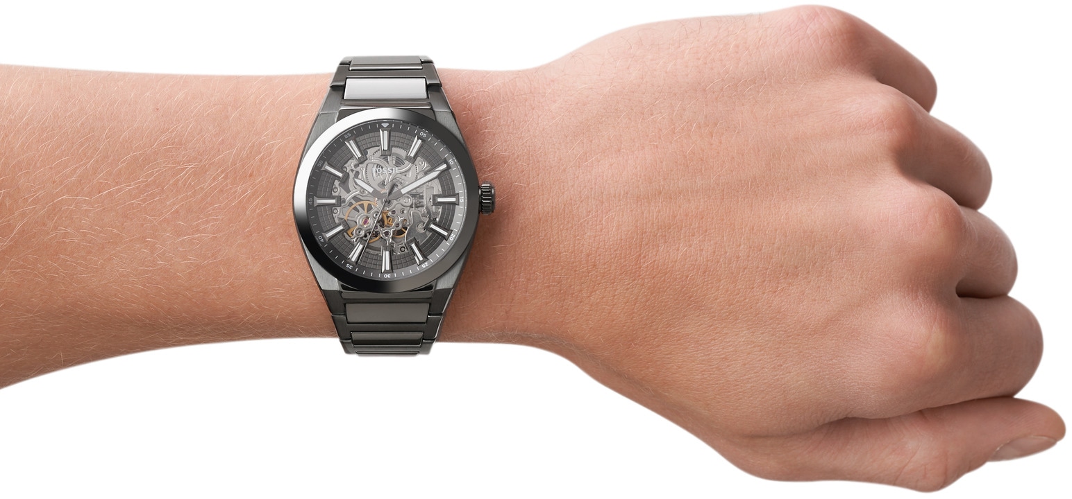 Fossil Automatikuhr »EVERETT, ME3206«, Armbanduhr, Herrenuhr, mechanische Uhr, skelettiertes Zifferblatt