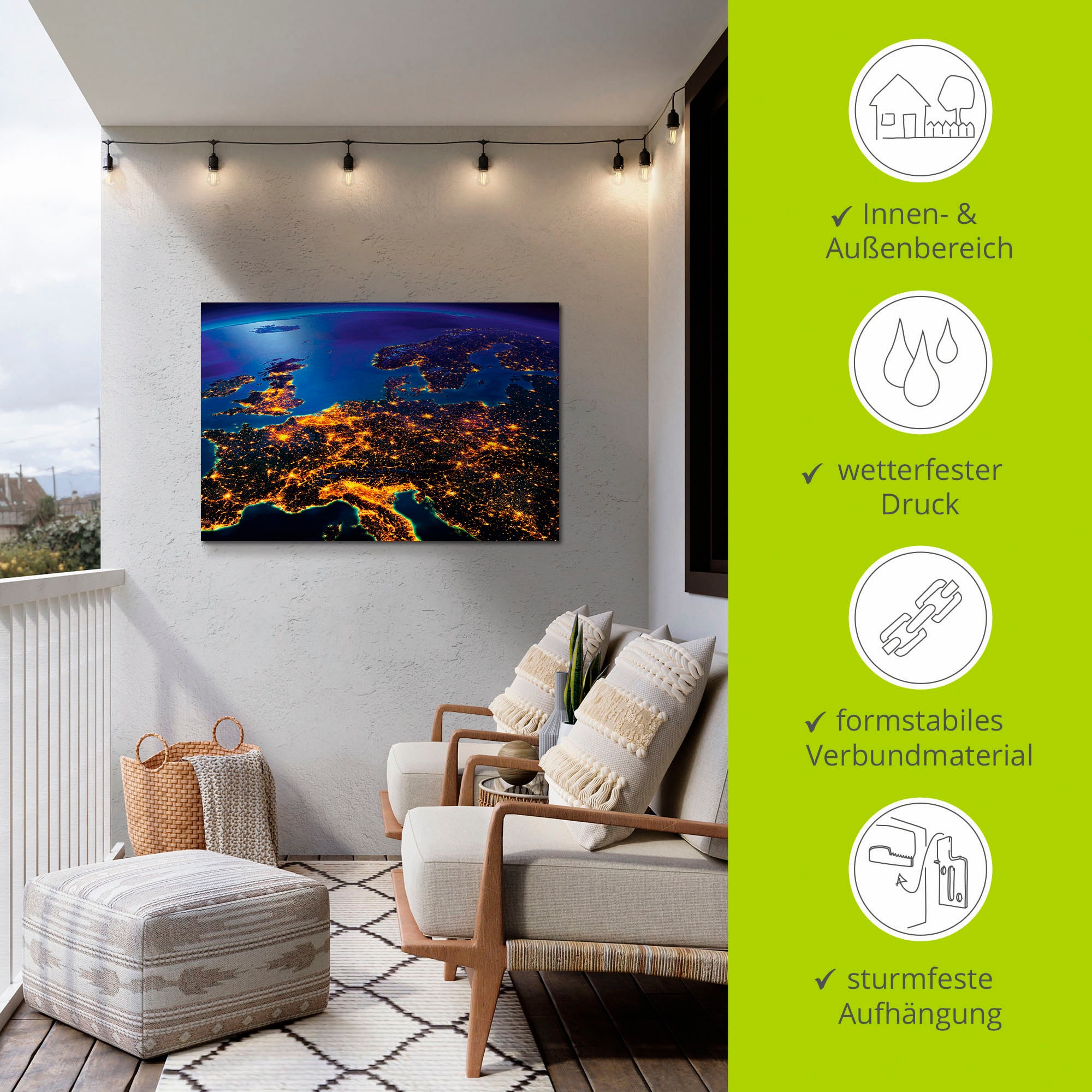 Artland Wandbild »Zentral Europa vom Weltraum«, Weltall & Kosmos, (1 St.), als Alubild, Outdoorbild, Leinwandbild, Poster, Wandaufkleber