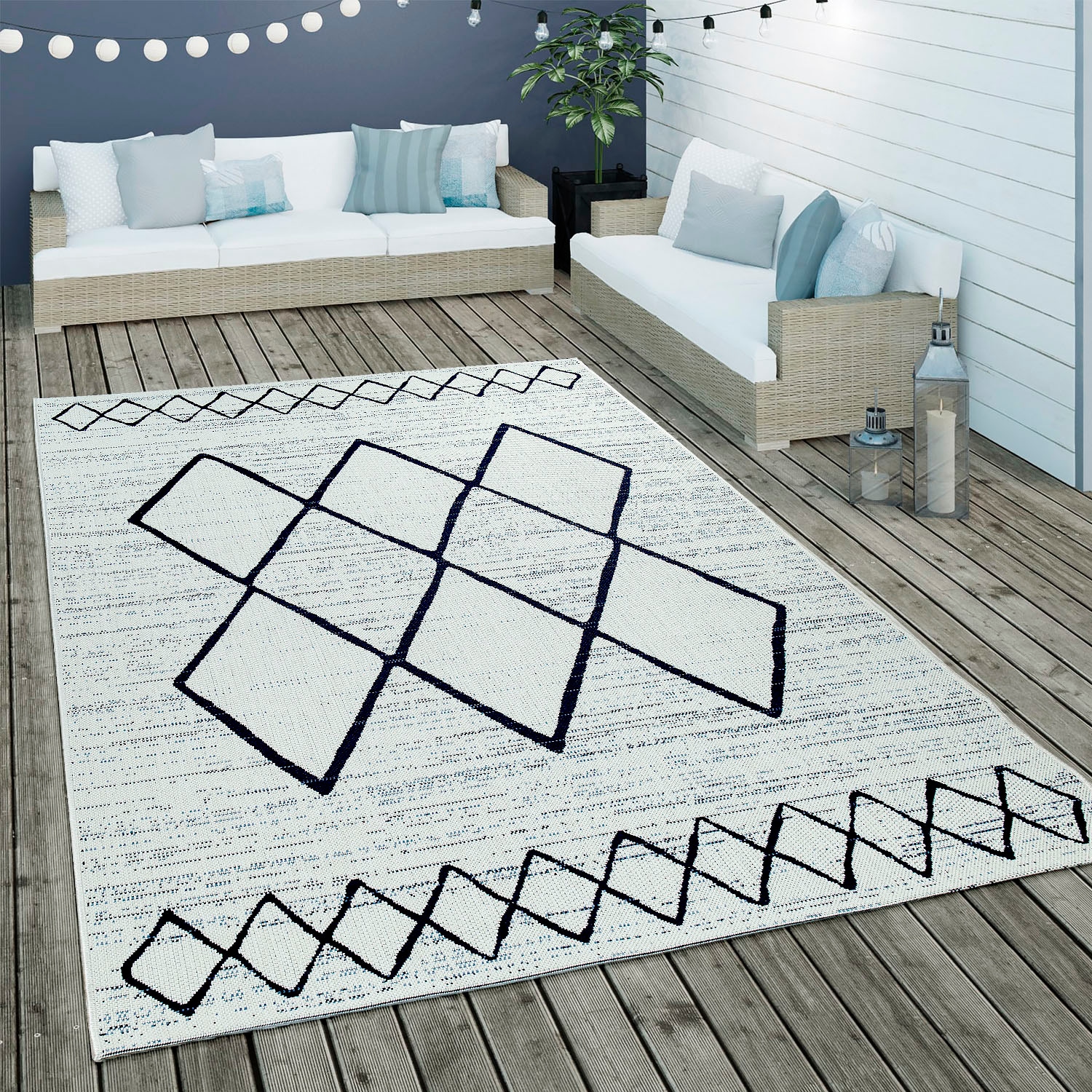 Paco Home Teppich »Kortrijk 744«, rechteckig, 4 mm Höhe, Flachgewebe, Rauten Design, In- und Outdoor geeignet, Wohnzimmer