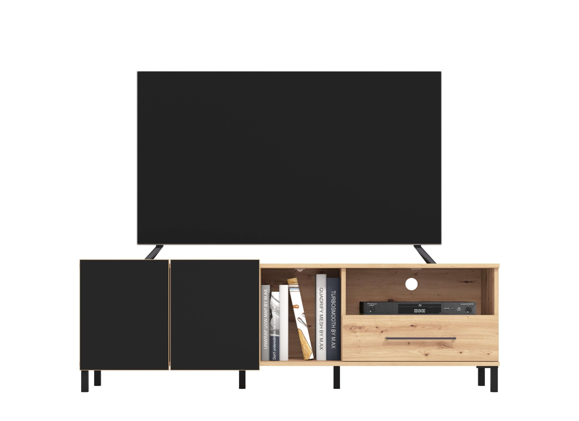 INOSIGN TV-Board »Coimbra Lowboard, Breite 160 cm, TV-Schrank, TV-Ständer«, Kombination aus Artisan Eiche und Schwarz Holzdekor, mit viel Stauraum