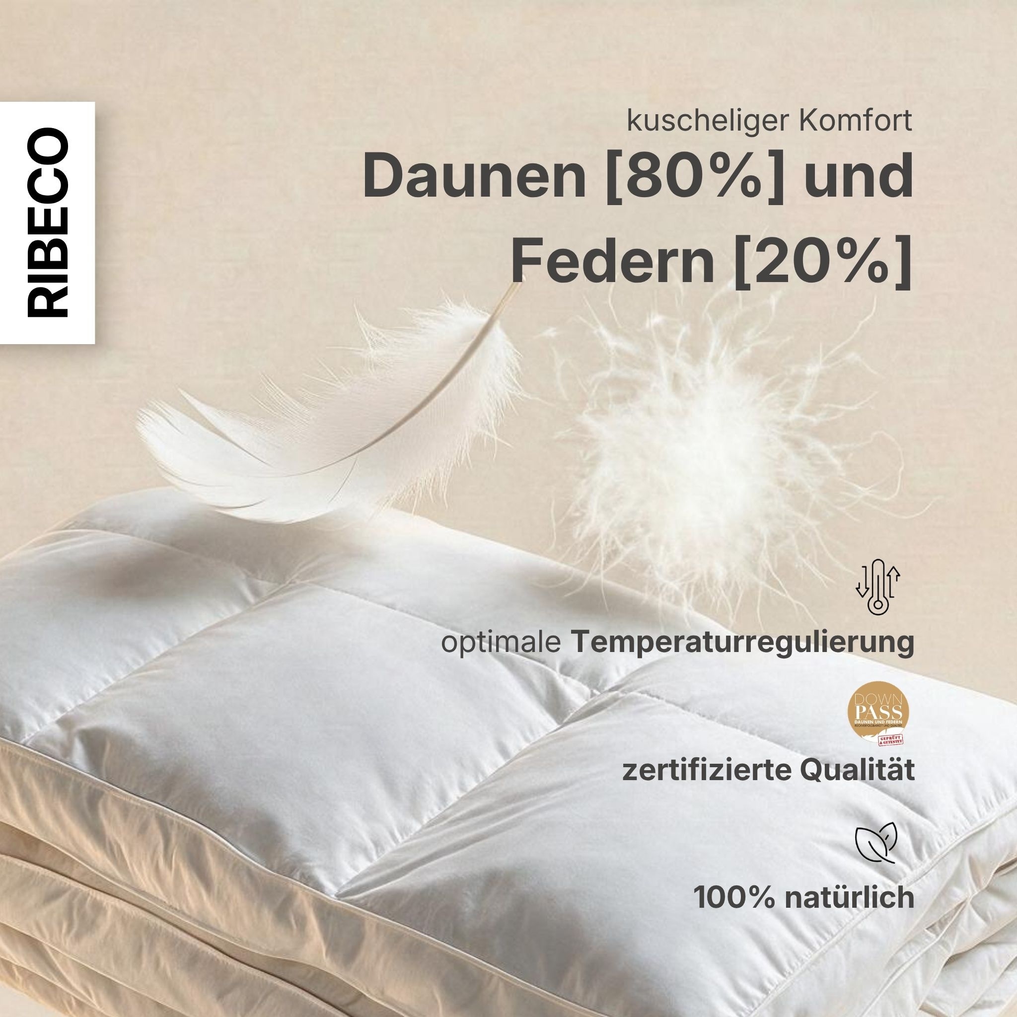 RIBECO Federbettdecke »Bettdecke in 135x200 und 155x220cm Topseller,« extrawarm Füllung 90Federnund10Daunen 1 Stk. tlg. Daunen und Federn, Made in Germany, mit gratis 80x80 cm Kissen