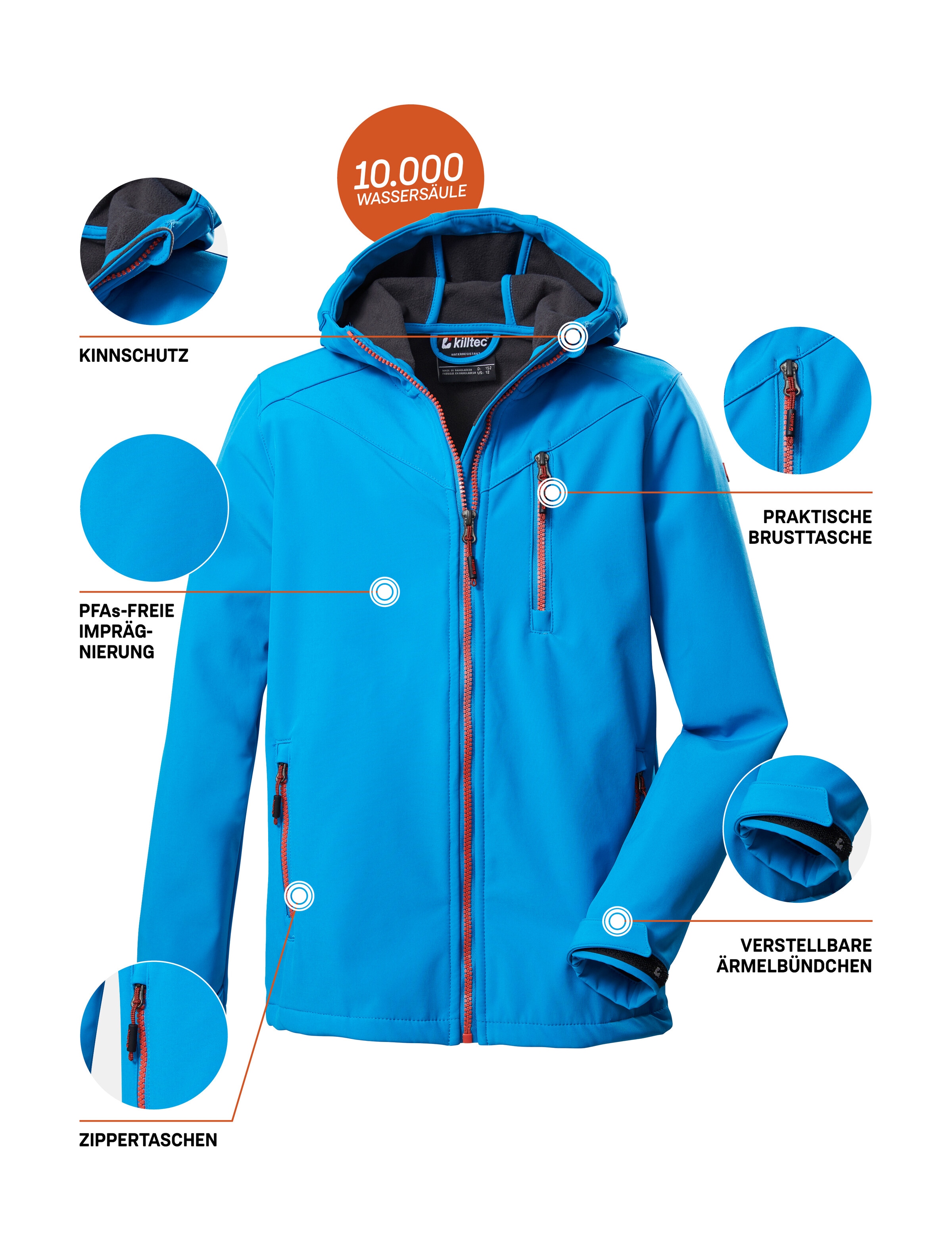 Killtec Softshelljacke »Boys Softshelljacke«, Wasserabweisende Softshelljacke mit Kapuze, Fleece und PFAs-frei