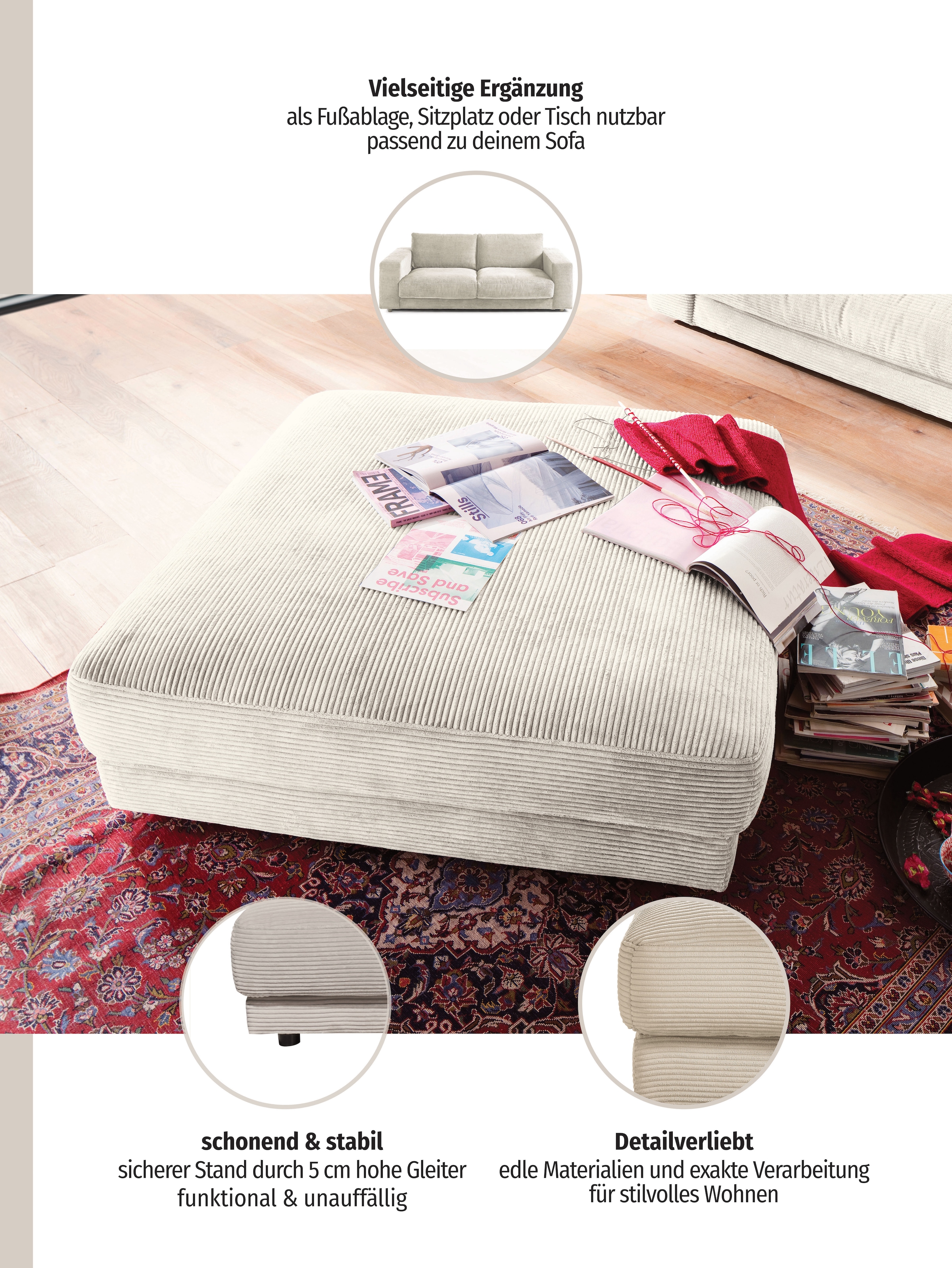 Places of Style Hocker »Enisa«, passend zum "Enisa"-Sofa, Bezug in Cord