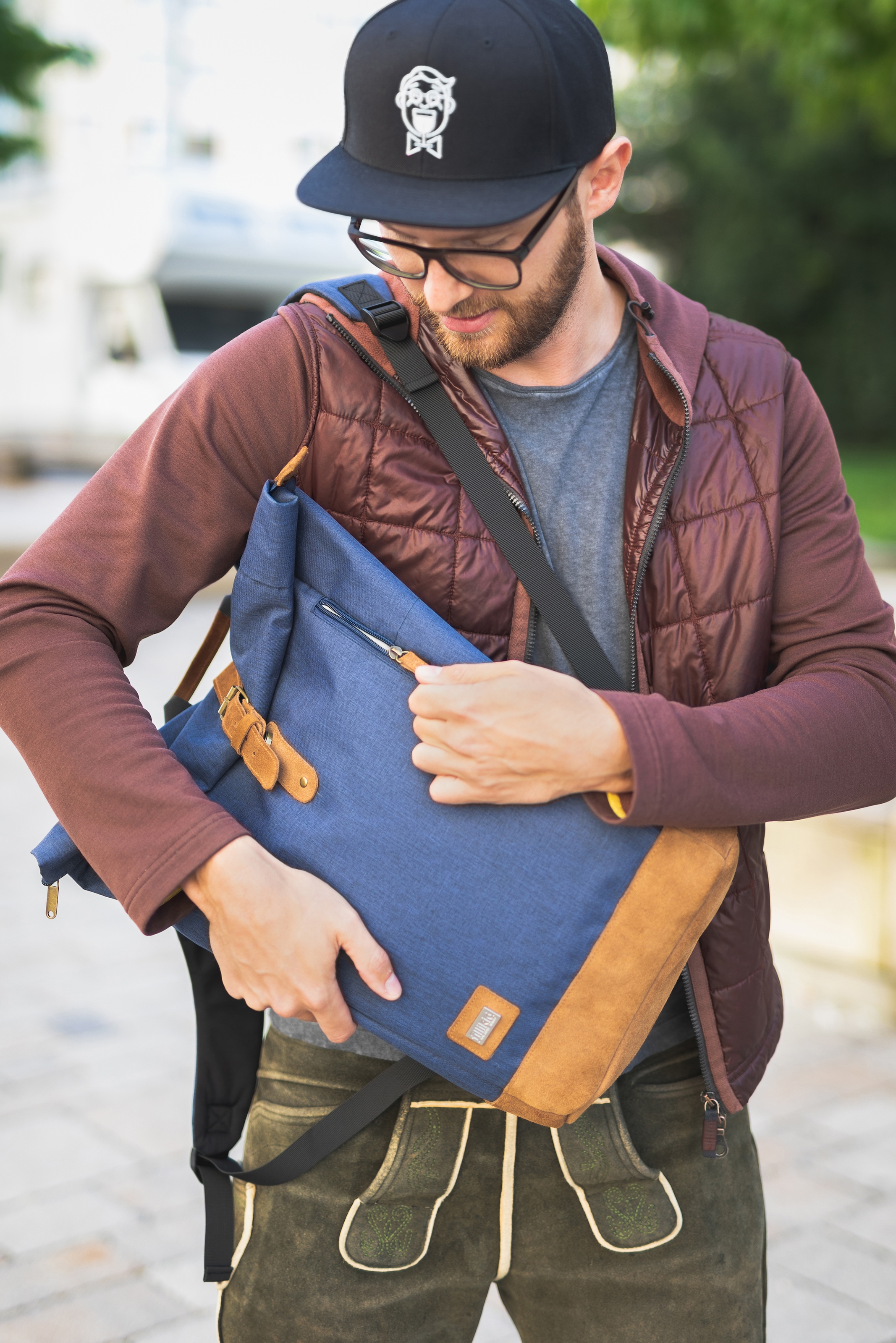 Fillikid Wickelrucksack »Rolltop Berlin, navy melange«, Reflektoren, inkl. Wickeltunterlage