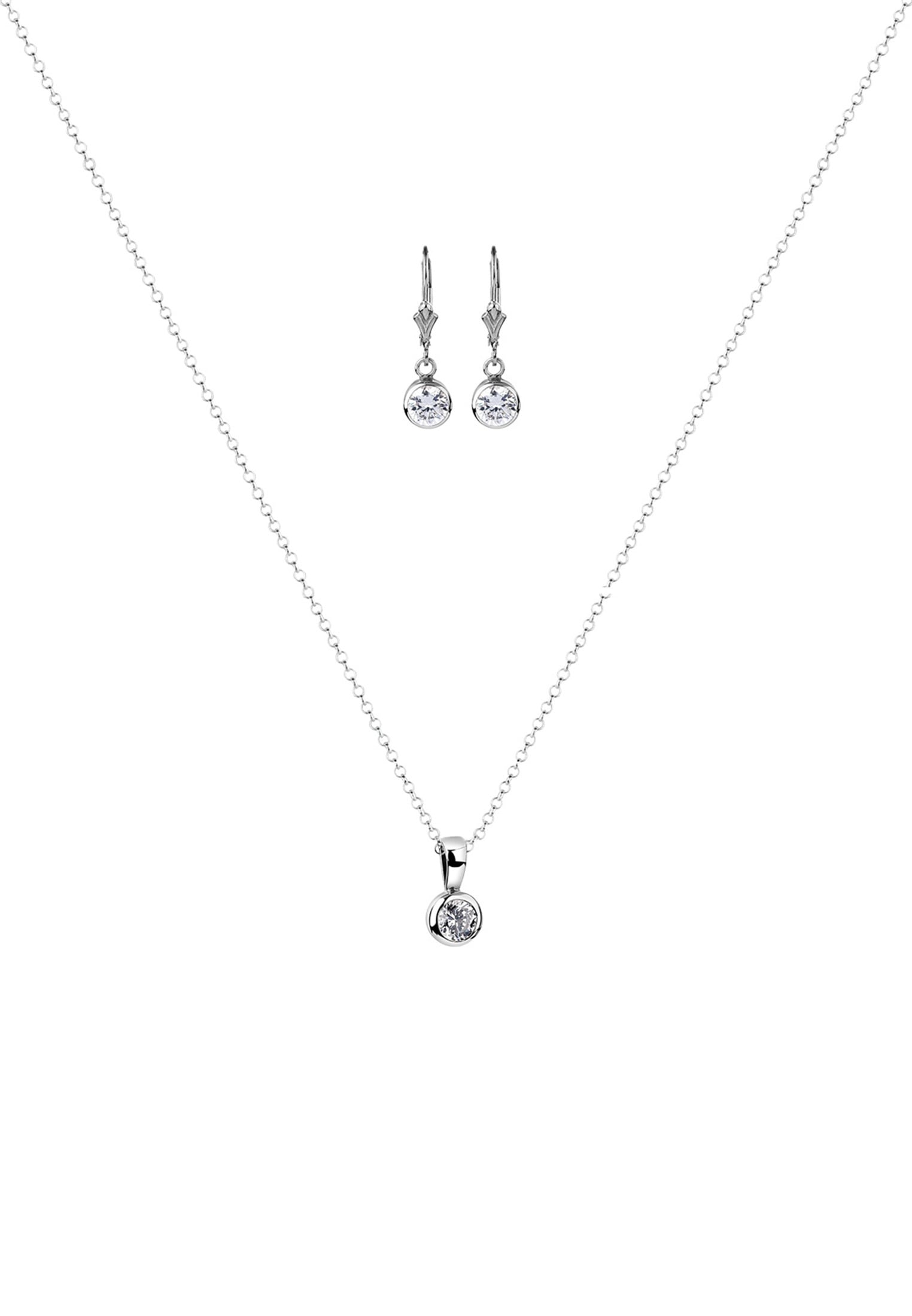 Nenalina Ohrring und Ketten Set »Schmuckset Kette Ohrhänger Solitär Zirkonia Steine 925 Silber« ()