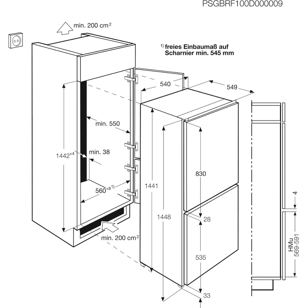 AEG Einbaukühlgefrierkombination »SCE714FALS«, SCE714FALS, 144,1 cm hoch, 54,9 cm breit