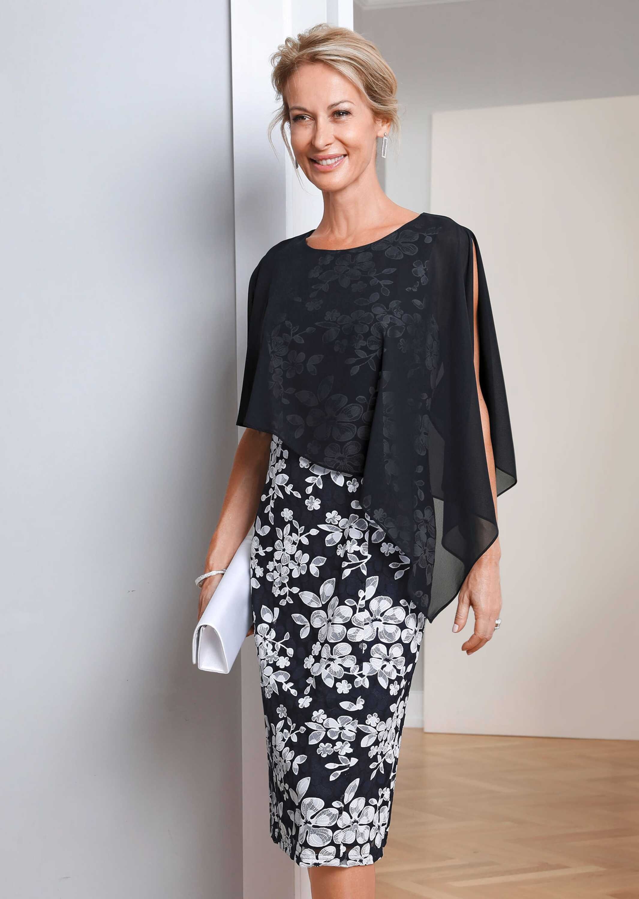 GOLDNER Etuikleid »Kurzgröße Kleid aus eleganter Spitze mit Chiffonüberwurf«