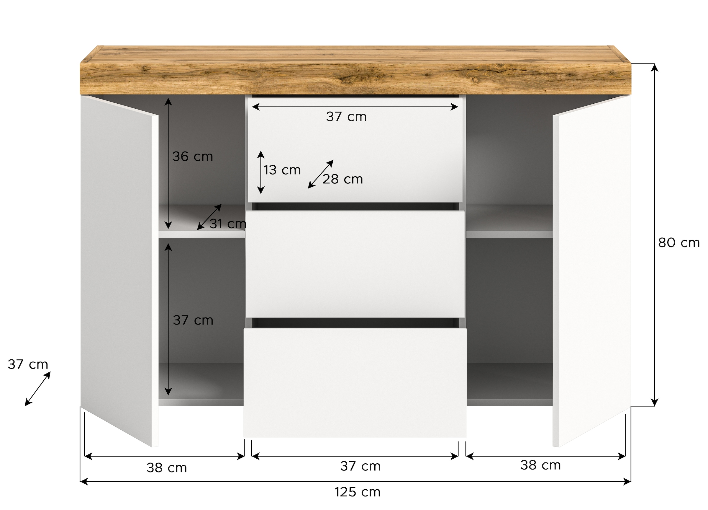 INOSIGN Sideboard »Mambo, Breite 125cm, in Weiß/Wotan Eiche Melamin«, Wohnzimmer, Wohnzimmermöbel, Kommode, Schrank, Sideboard