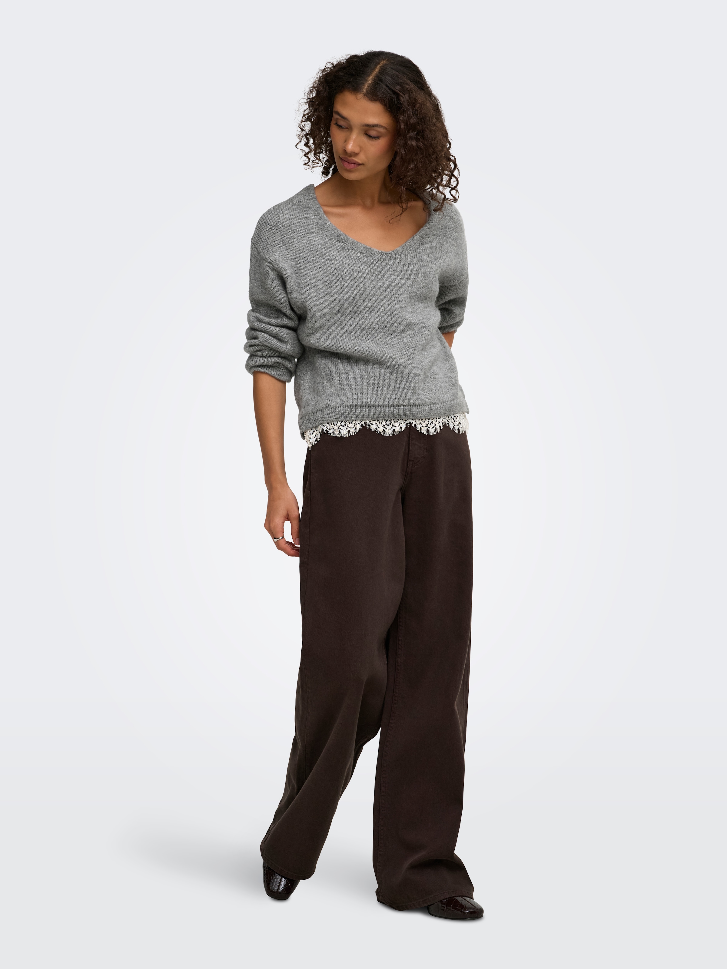 JDY Strickpullover »JDYSTEPHANIE L/S V-NECK LACE PULL KNT« Materialmix