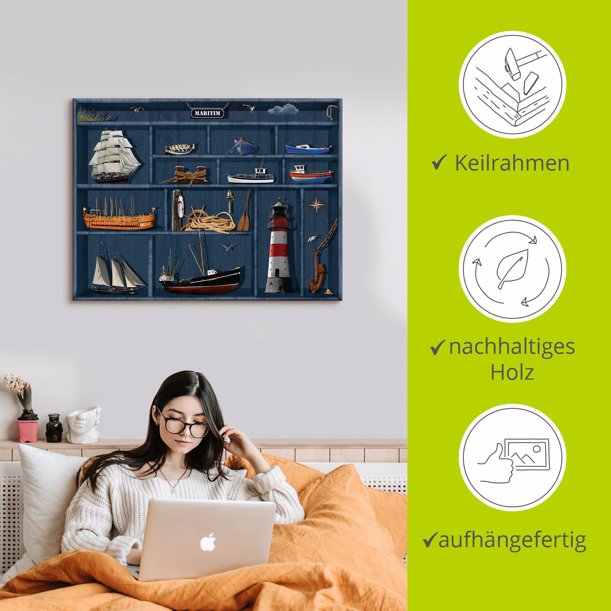 Artland Wandbild »Der maritime Setzkasten«, Arrangements, (1 St.), als Leinwandbild, Poster, Wandaufkleber in verschied. Größen