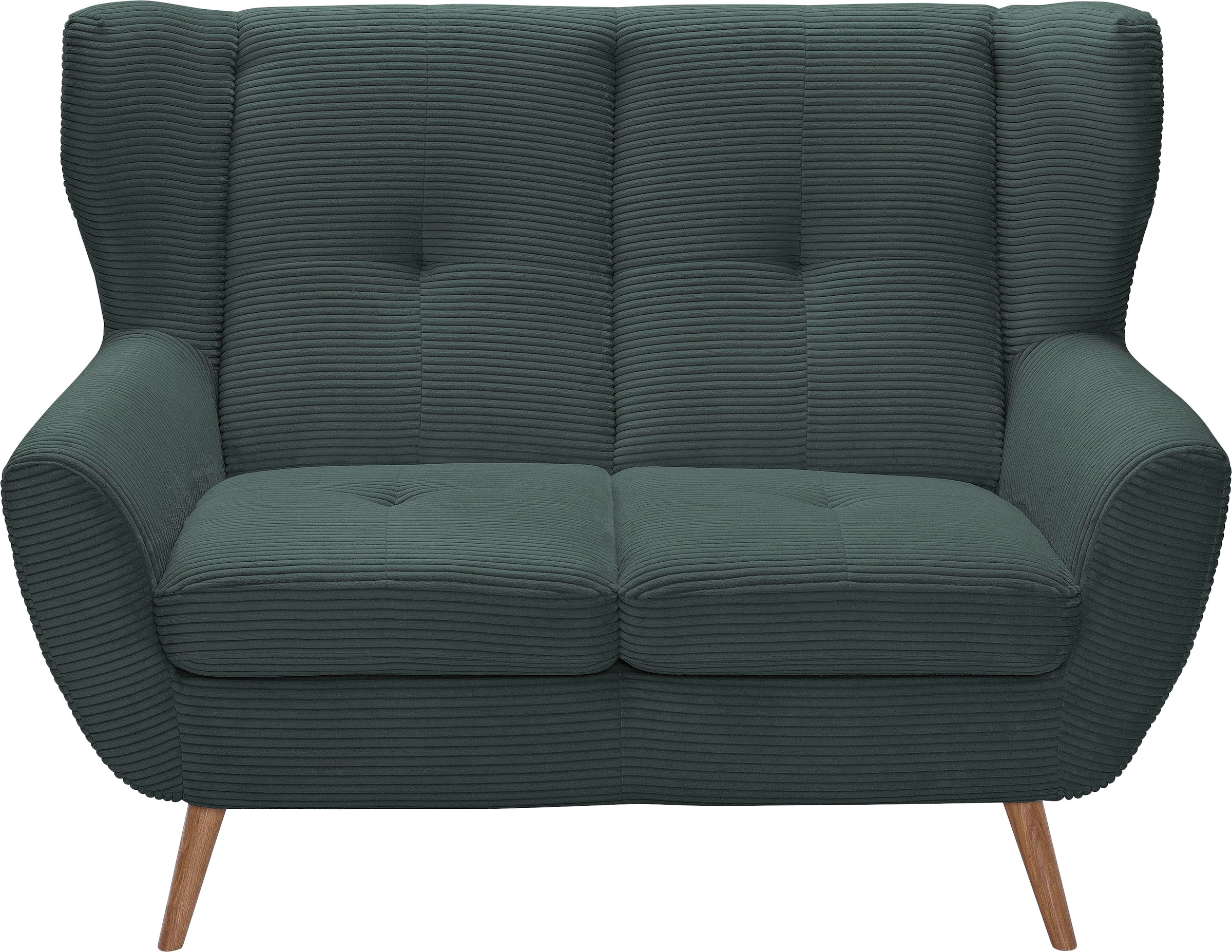 exxpo - sofa fashion 2-Sitzer »ALVESTA, Loungesofa, Küchensofa, hoher Sitzkomfort, Ohrenbackensofa«, gemütliche Rückenlehne, mit Knopfheftung und hohen Holzfüßen, in Cord