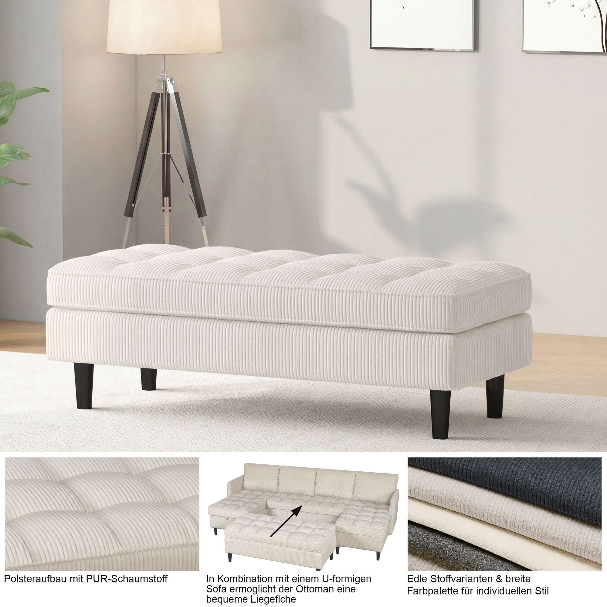 Dorel Home Hocker »LINDHUS, Cord, Modul für die Lindhus-Sofas- Breite 120 cm« verlängert das Sofa zum Schlafsofa, Relaxsofa....
