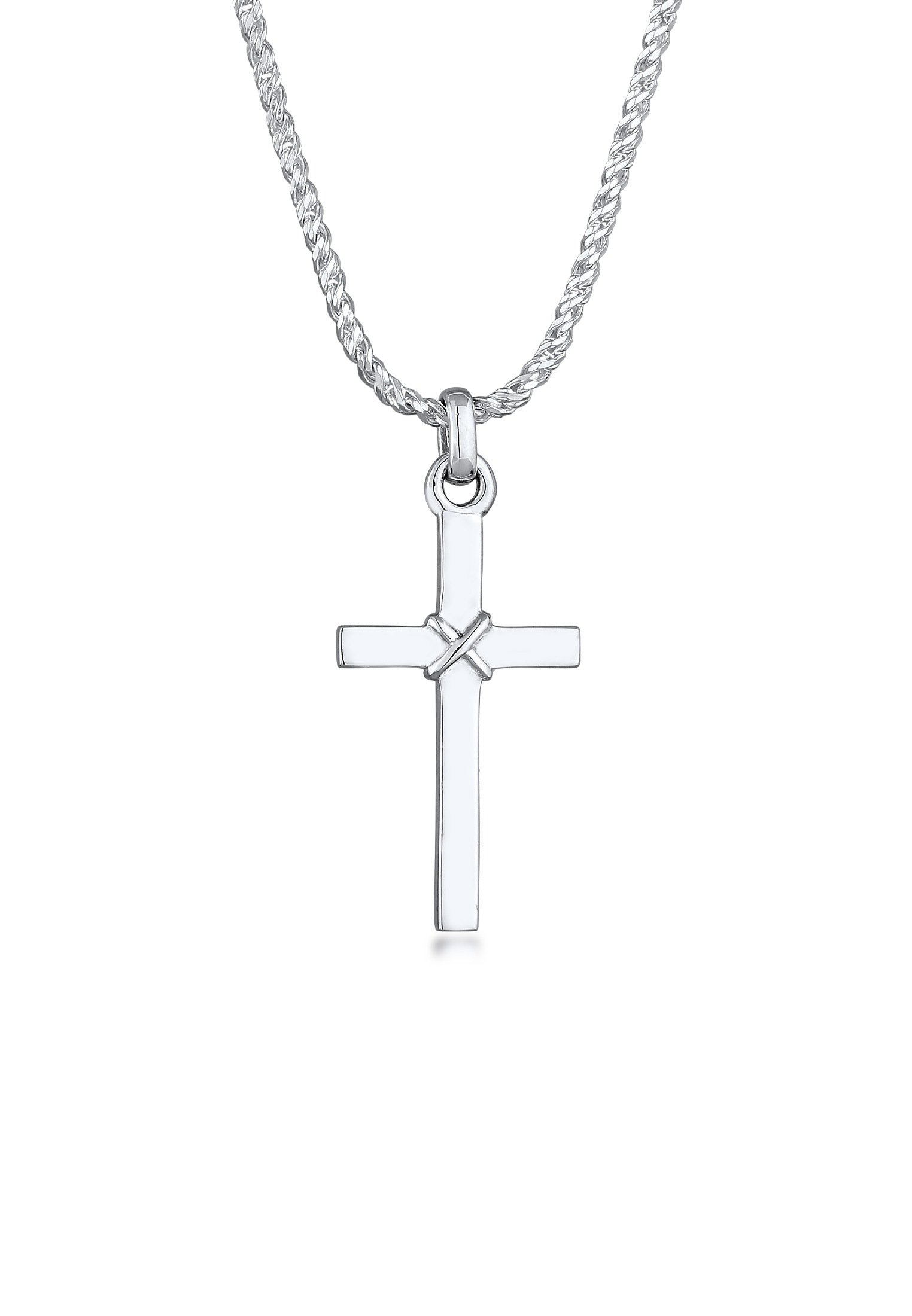 Kuzzoi Kette mit Anhänger »Halskette Herren Kreuz Flach Kordelkette 925 Silber«