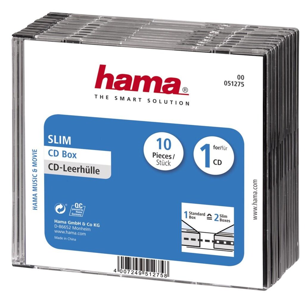 Hama CD-Hülle »CD-Leerhülle Slim, 10er-Pack, Transparent/Schwarz Leerhülle für CD«